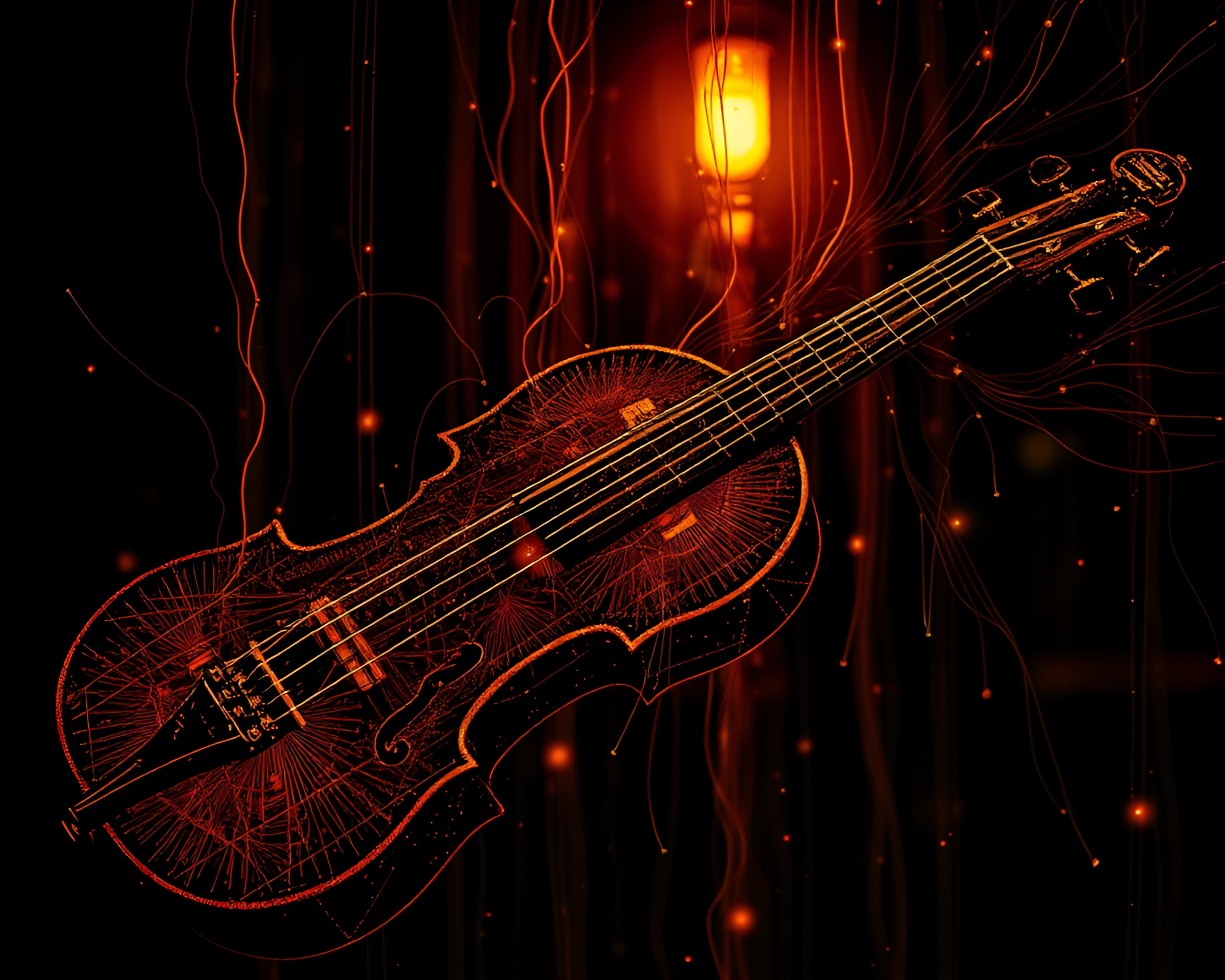 Glowing Violin Serenade in Etched Porchlight – free AI stock image