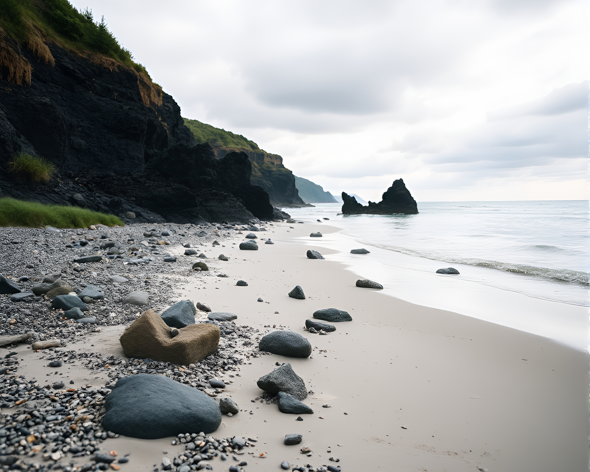Utopian Beach Serenity with Focus-Stacked Shells – free AI stock image