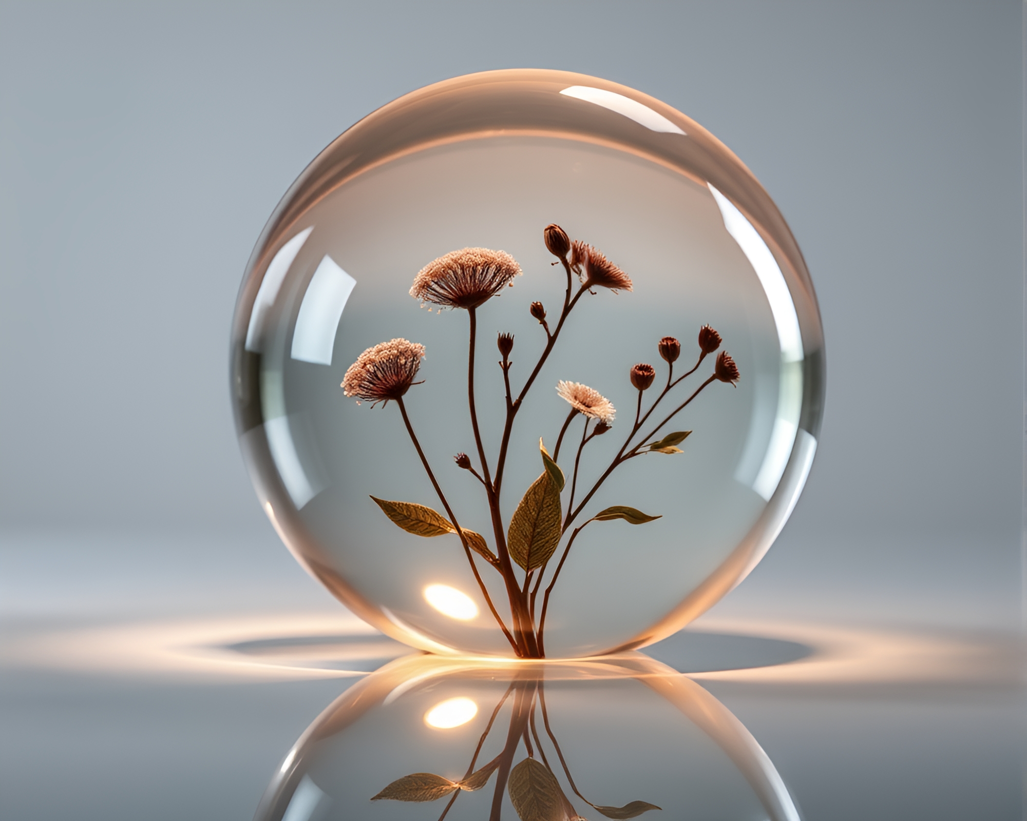 Ethereal Glass Orb in Botanical Glow – free AI stock image