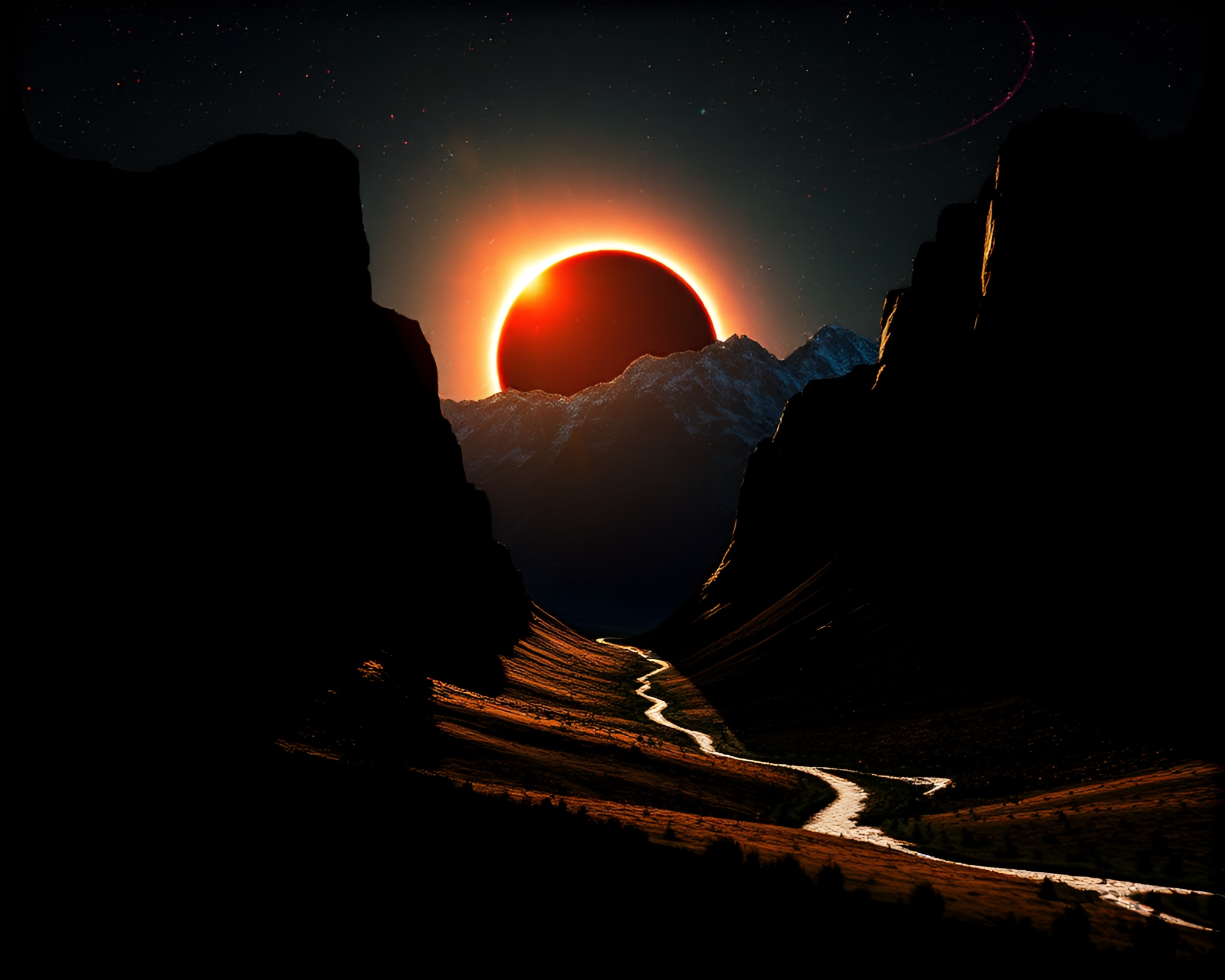 Fractal Valley Eclipse Shadow Glitch Artifacts – free AI stock image