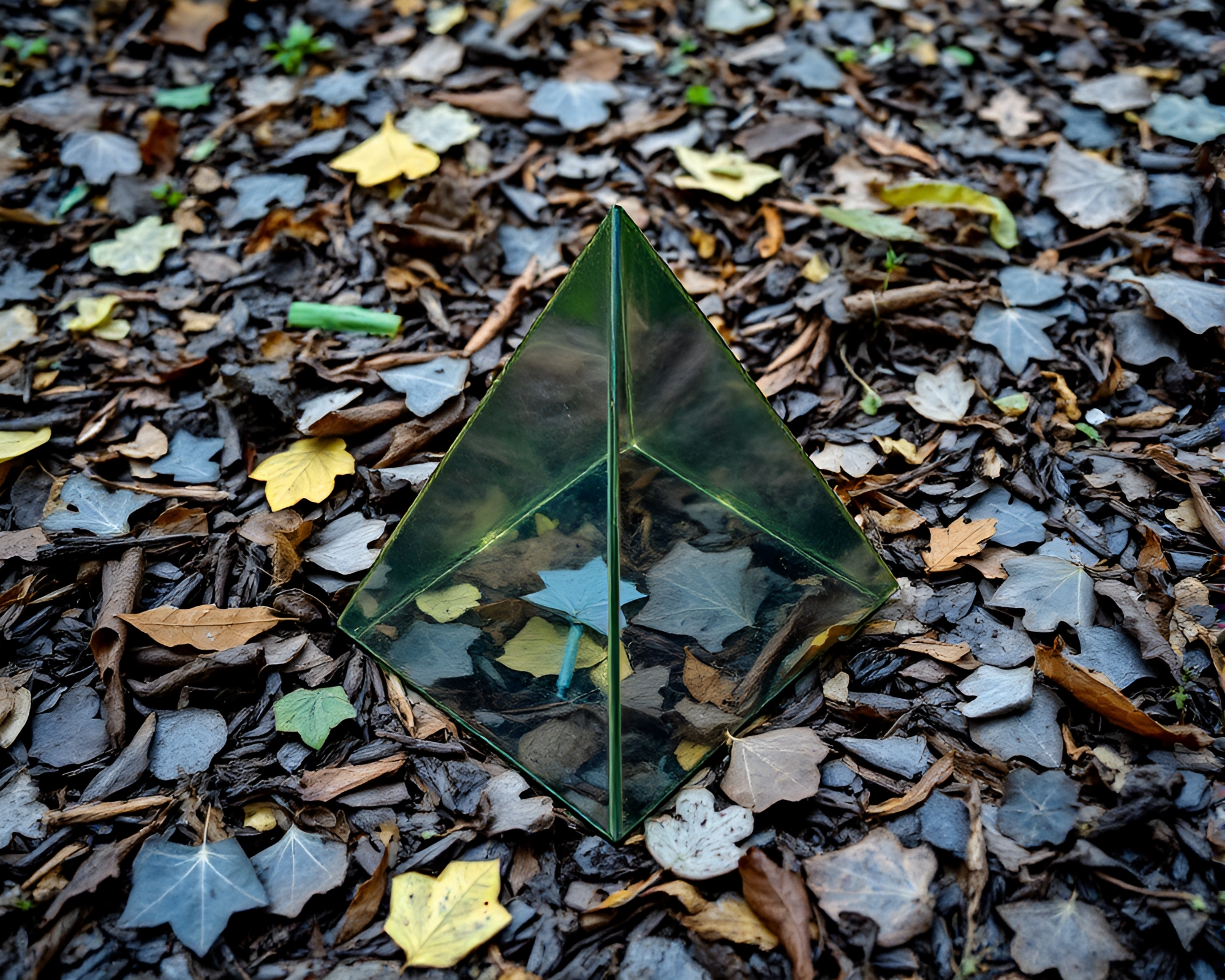 Prismatic Leaf Pyramid in Grunge Aesthetic – free AI stock image