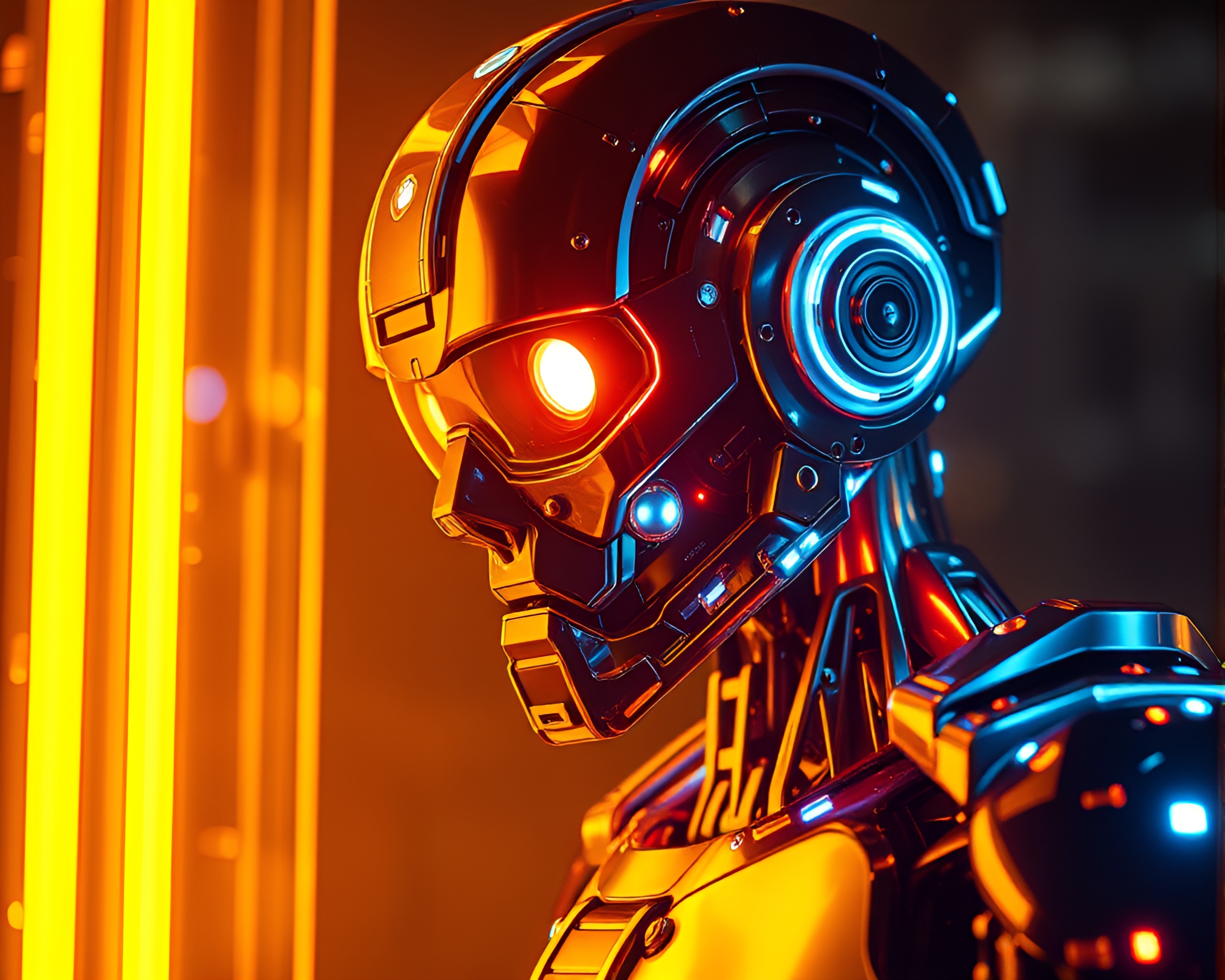 Cyborg in Phosphorescent Frame at Golden Hour – free AI stock image