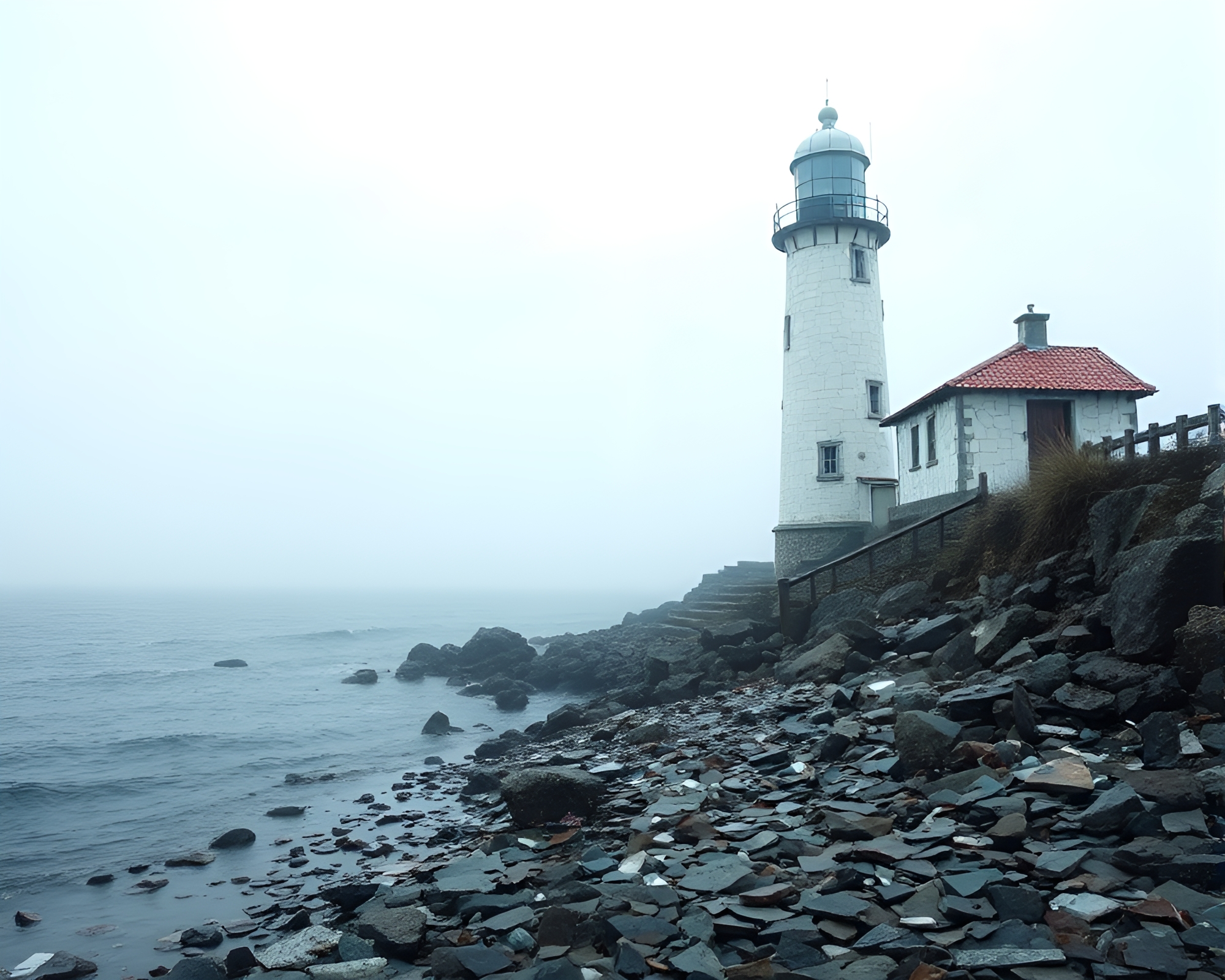 Ethereal Abandoned Lighthouse with Mosaic Glass Shards – free AI stock image