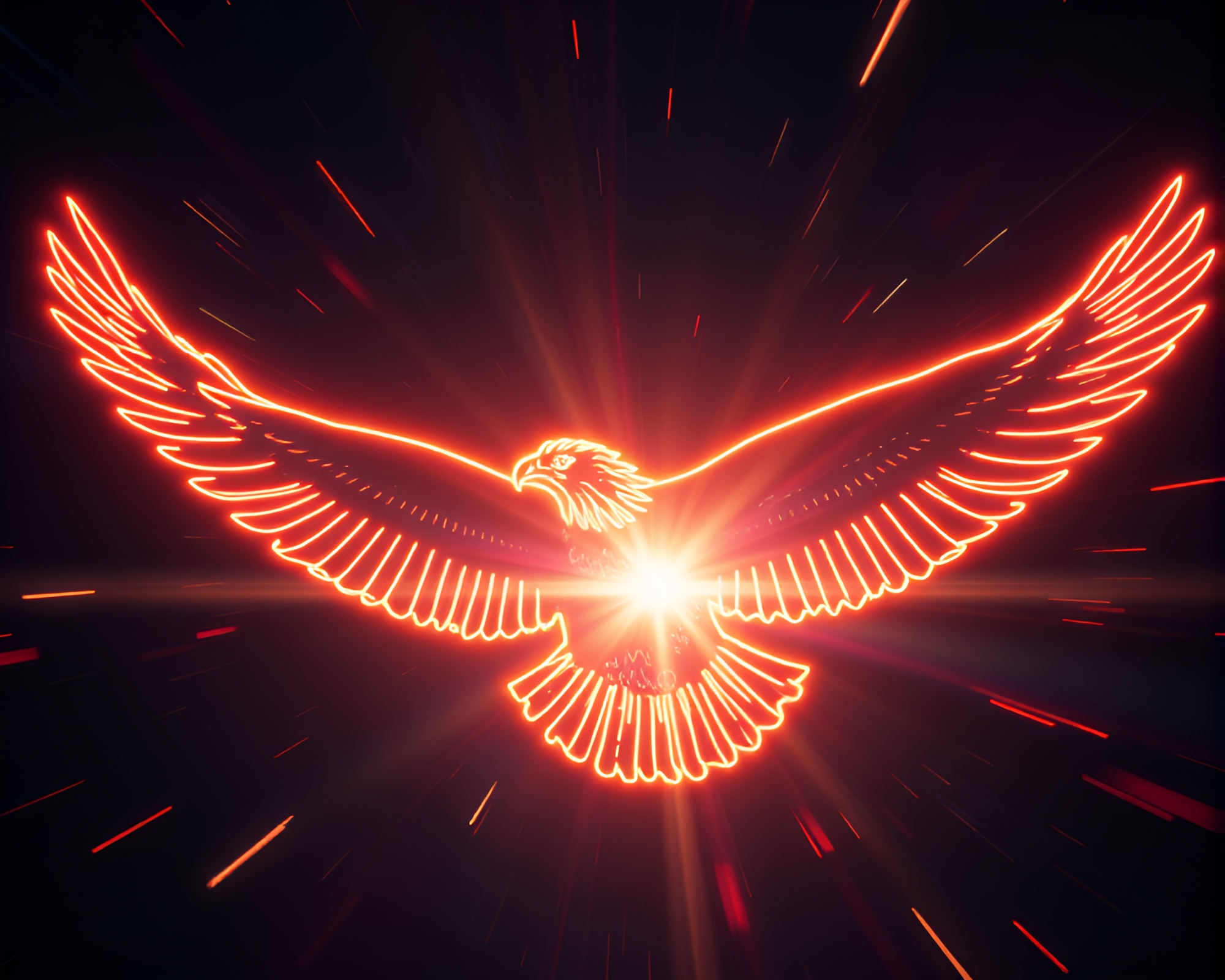 Neon Eagle Wireframe Illuminated by Lens Flare Cinemagraph – free AI stock image