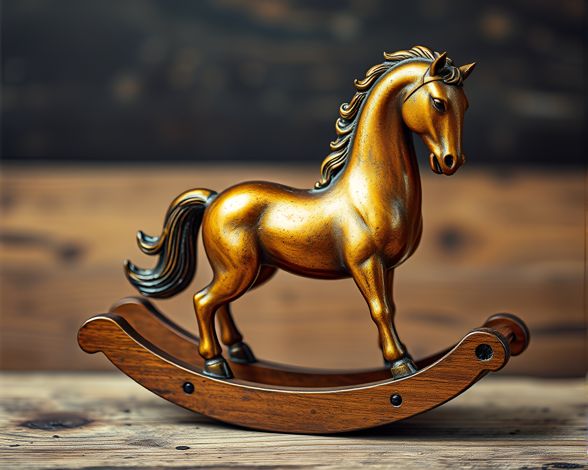 Ink Splashes Mirroring on Wooden Rocking Horse – free AI stock image