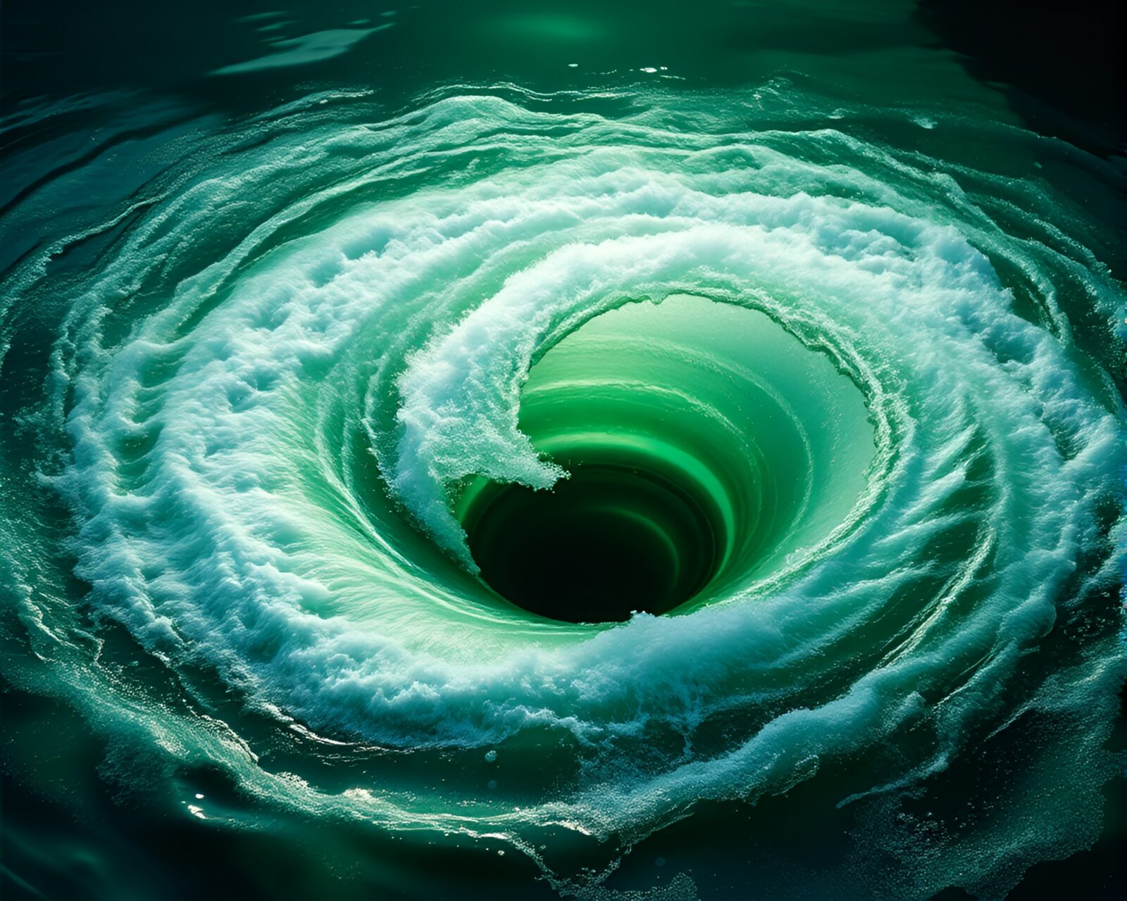 Spectacular whirlpool swirling under emerald green hues