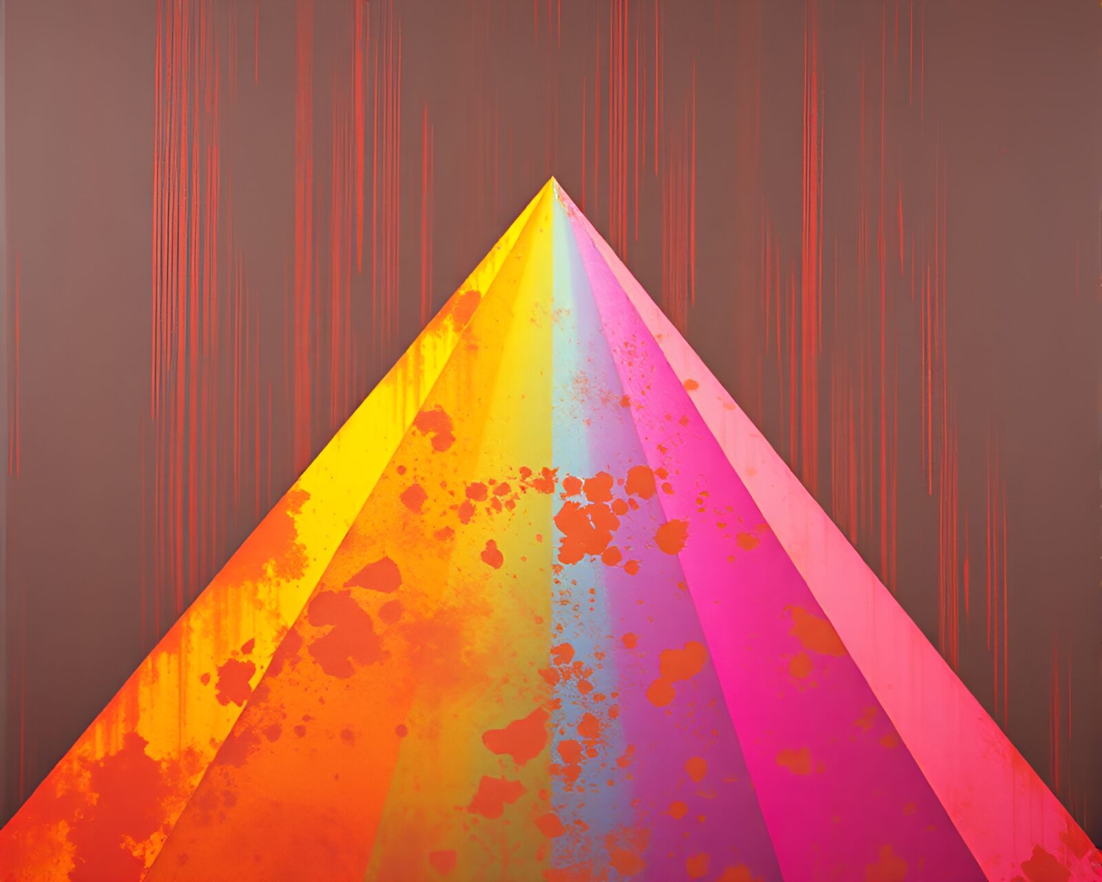 Abstract screen printing with pyramid motif in rainbow colors