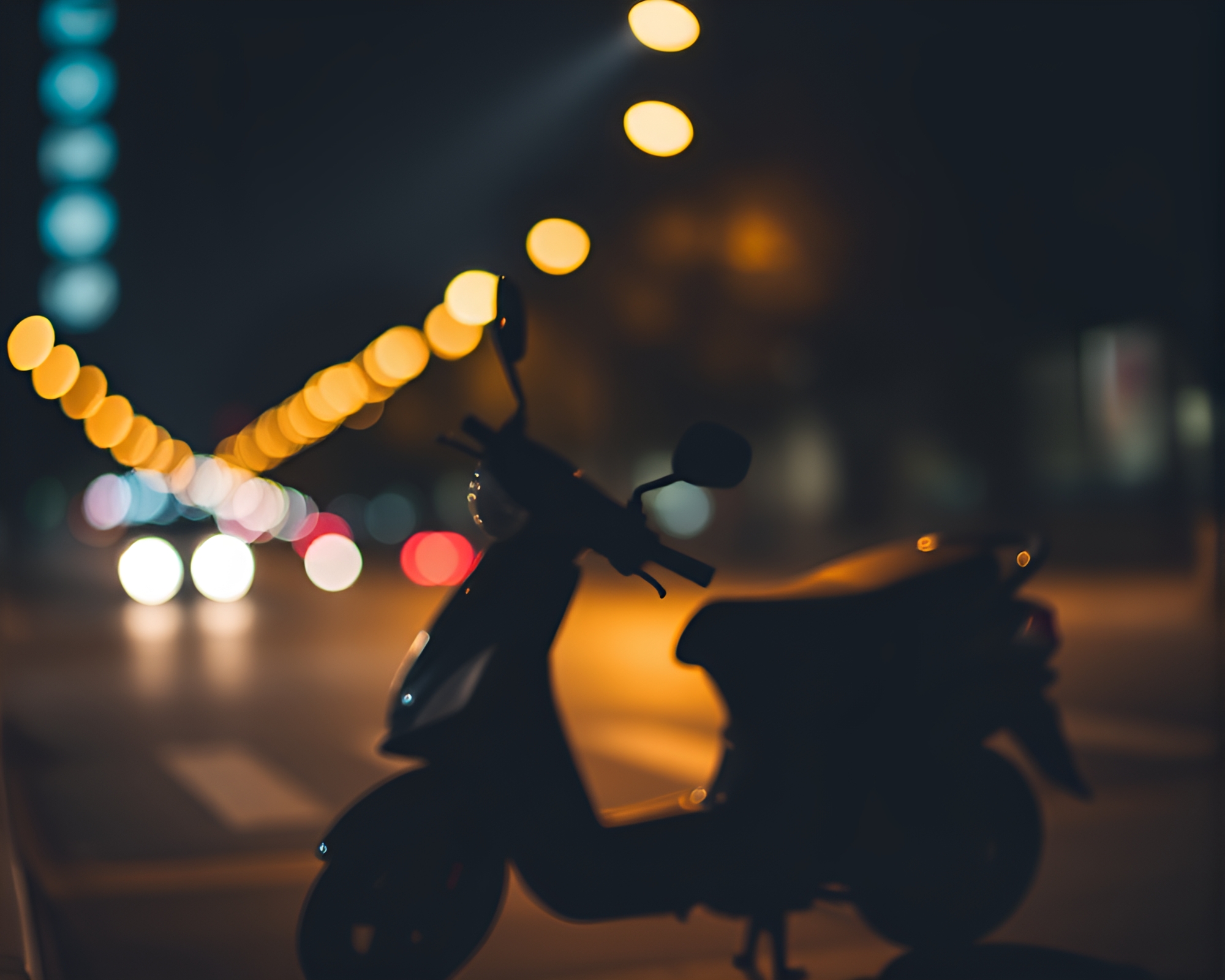Electric Scooter Shadow Silhouette Bokeh Lights – free AI stock image