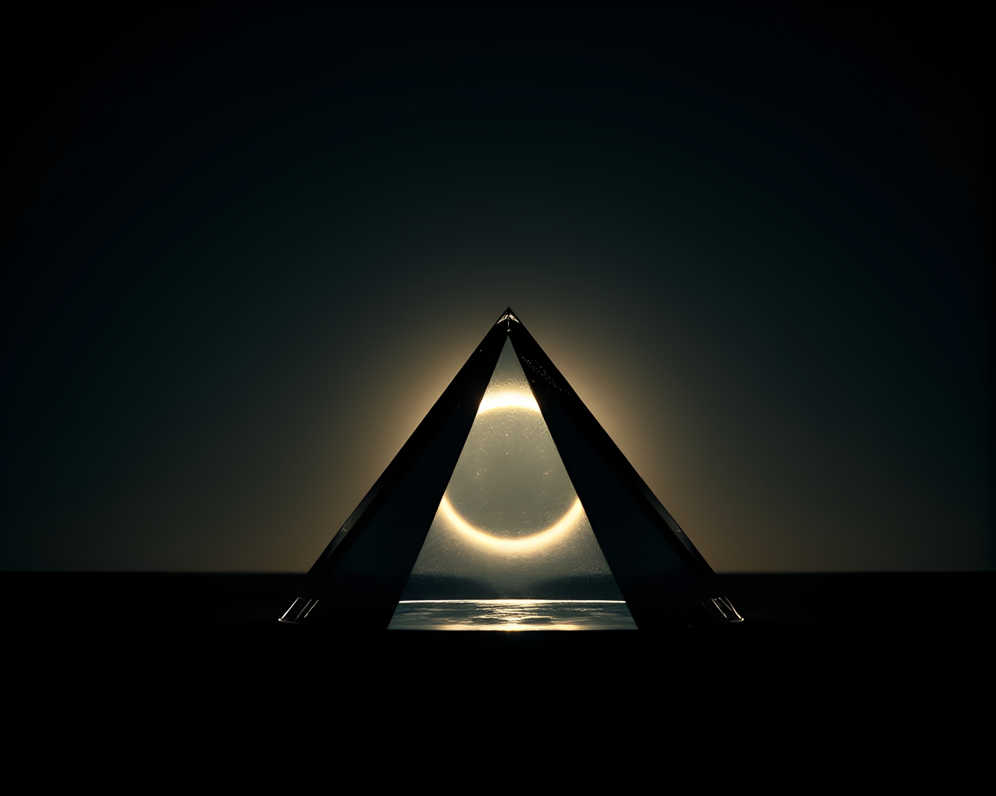 Eclipse Shadows: Glass Pyramid Reflecting Vignette Beauty – free AI stock image