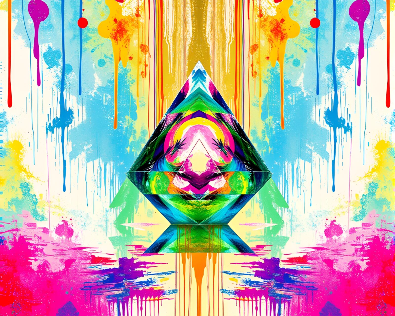 Asymmetrical balance glass structure with glitch paint style