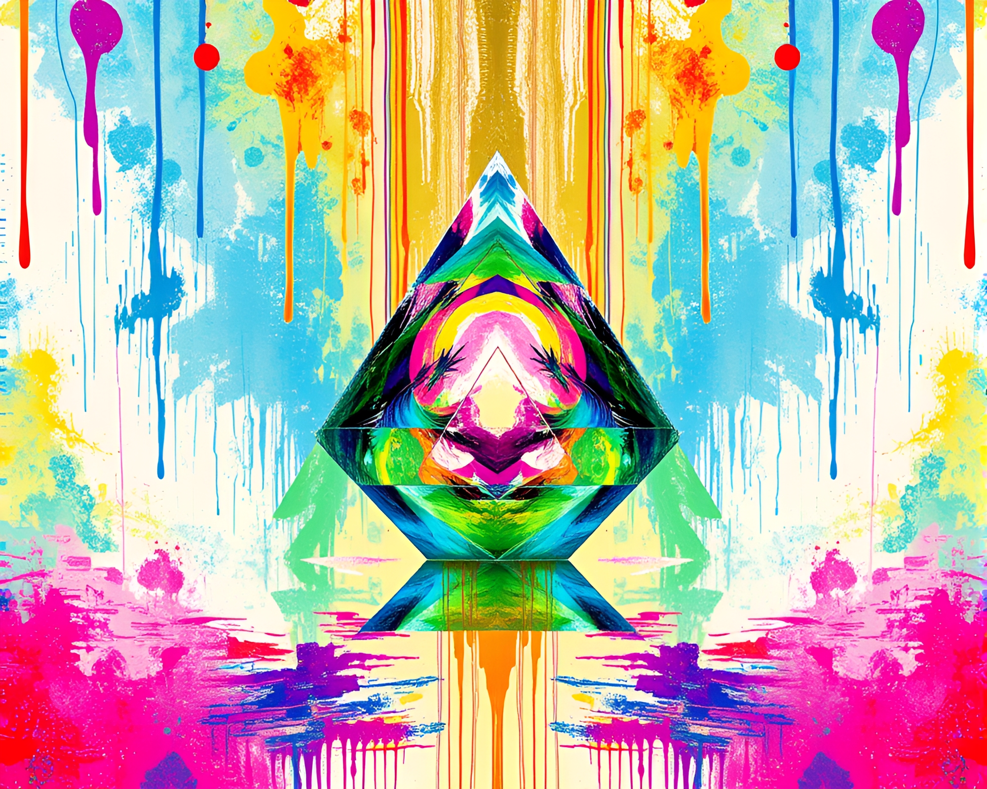 Glitch Glass Pyramid in Dripped Paint Colors – free AI stock image