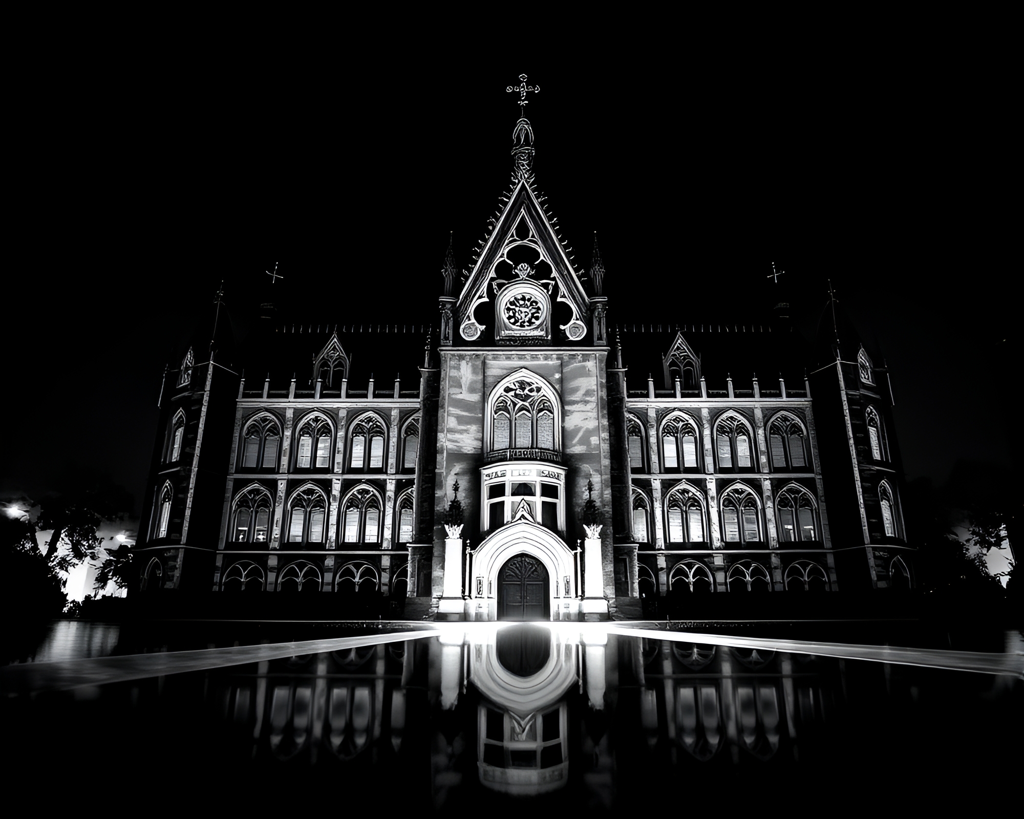 Gothic Mansion Prism Refraction: Chiaroscuro Enigma – free AI stock image