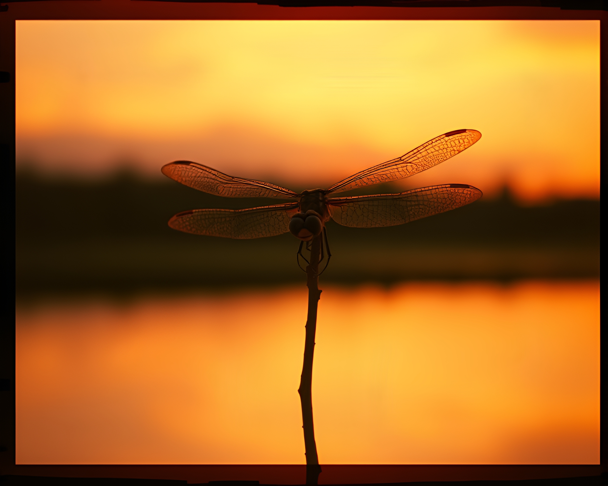 Dragonfly at Sunset: Film Strip Studio Shot – free AI stock image