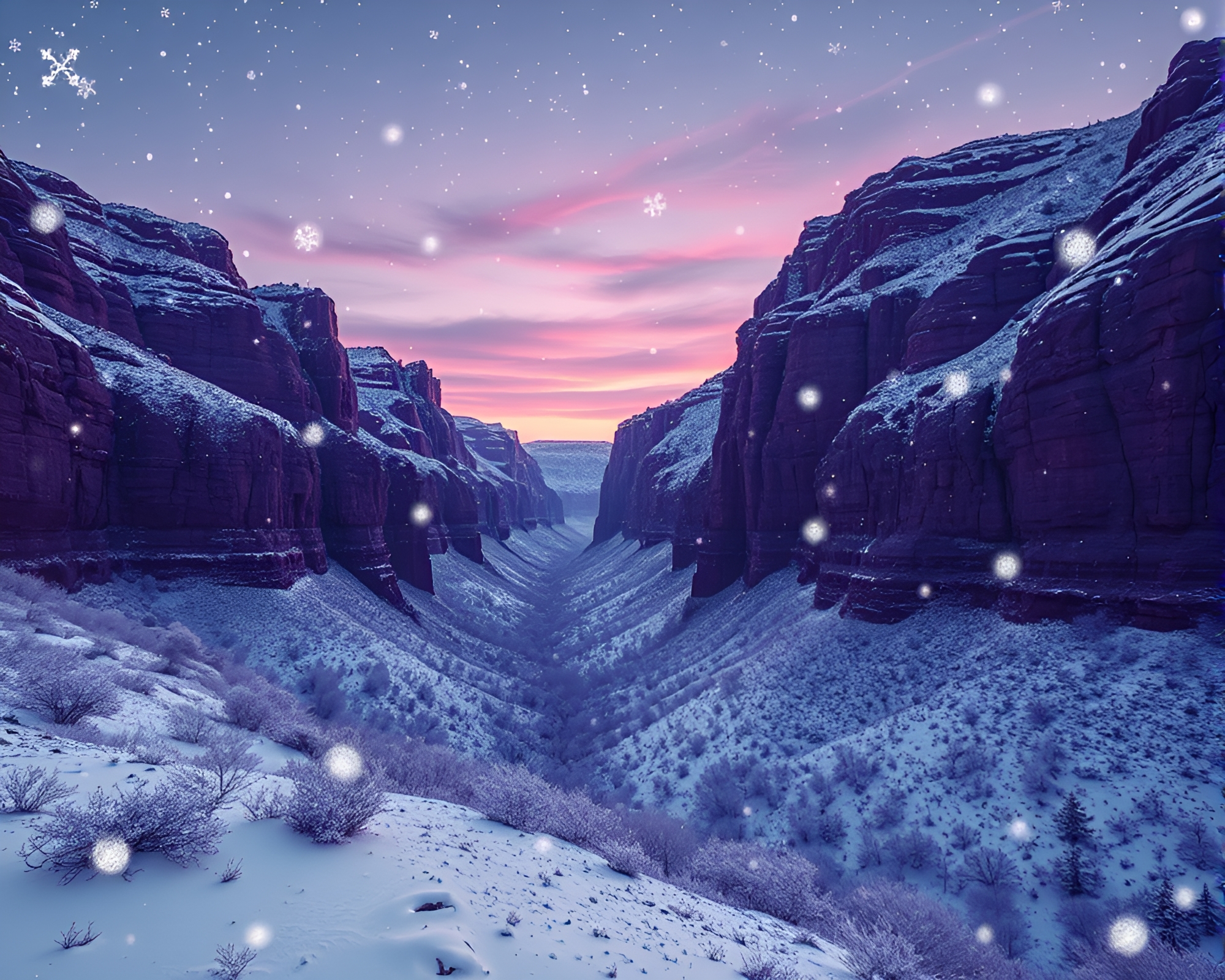 Eroded Canyon Snowflakes at Lavender Twilight – free AI stock image