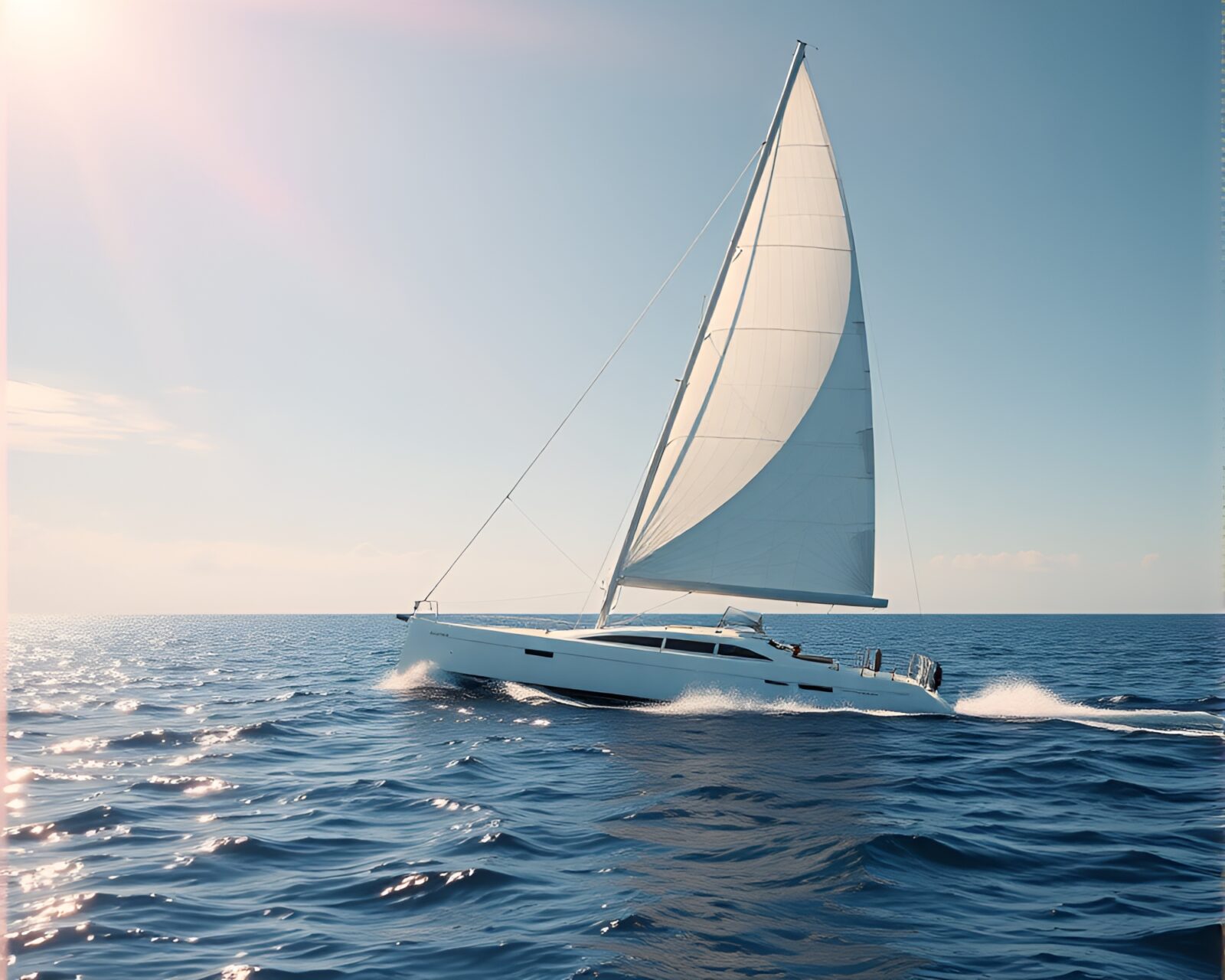 Vibrant solar sailboat tilted in AI-generated style art