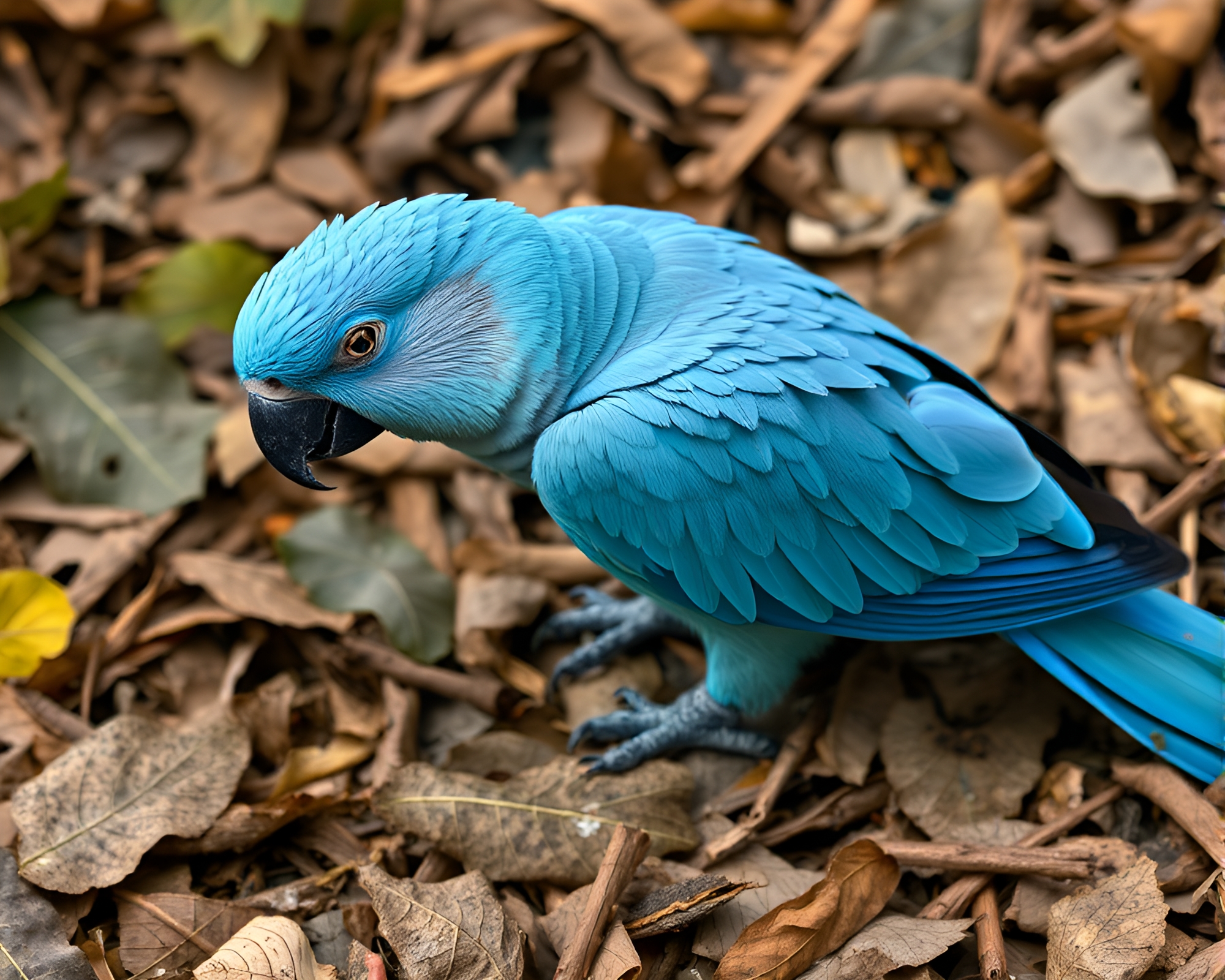 Tropical Parrot Amid Arctic Blue Leaf Litter Photocollage – free AI stock image