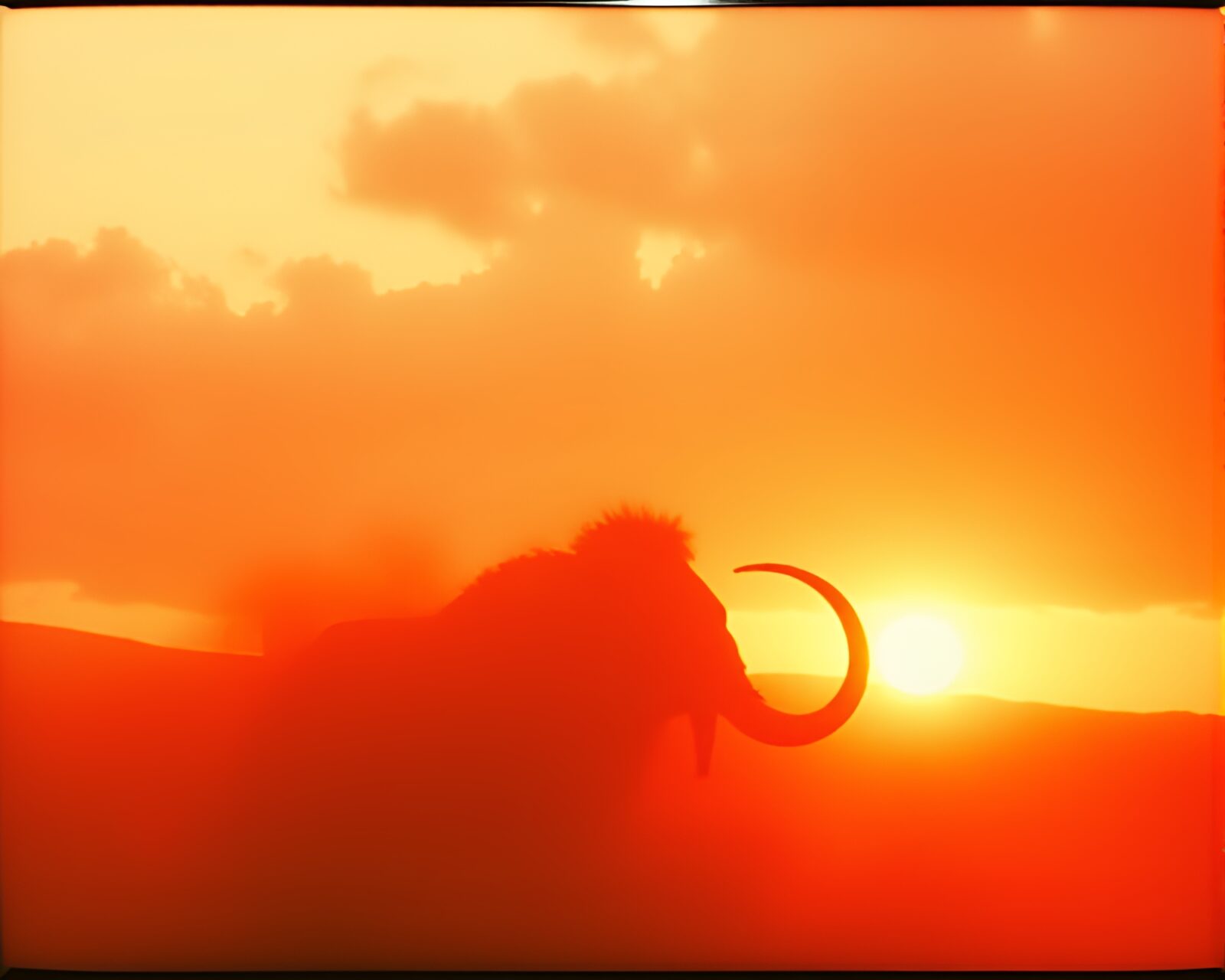 Majestic walrus silhouette in retro orange sunset dust