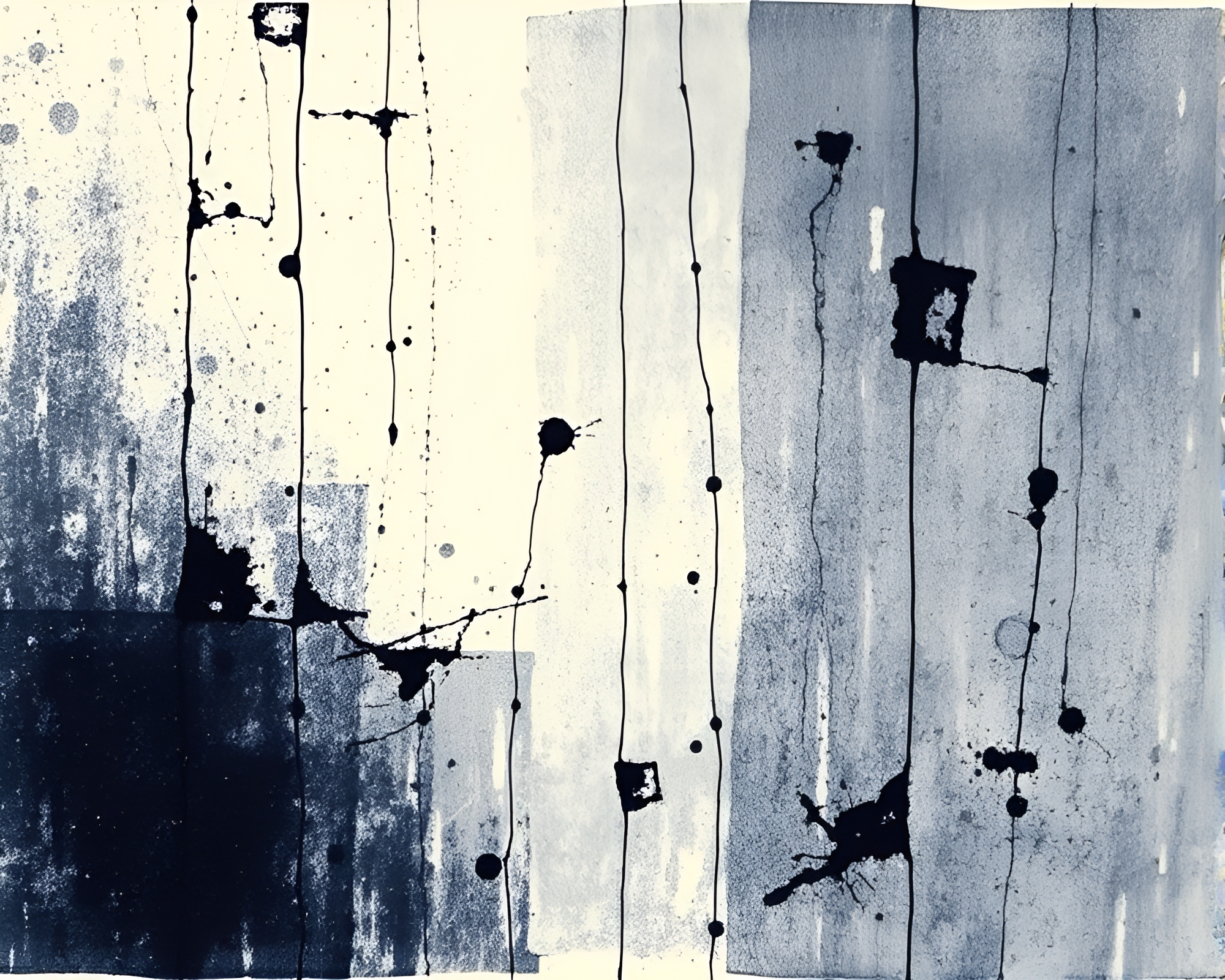 Indigo Abstract Expressionism: Chalk Drawing on Linocut Textures – free AI stock image