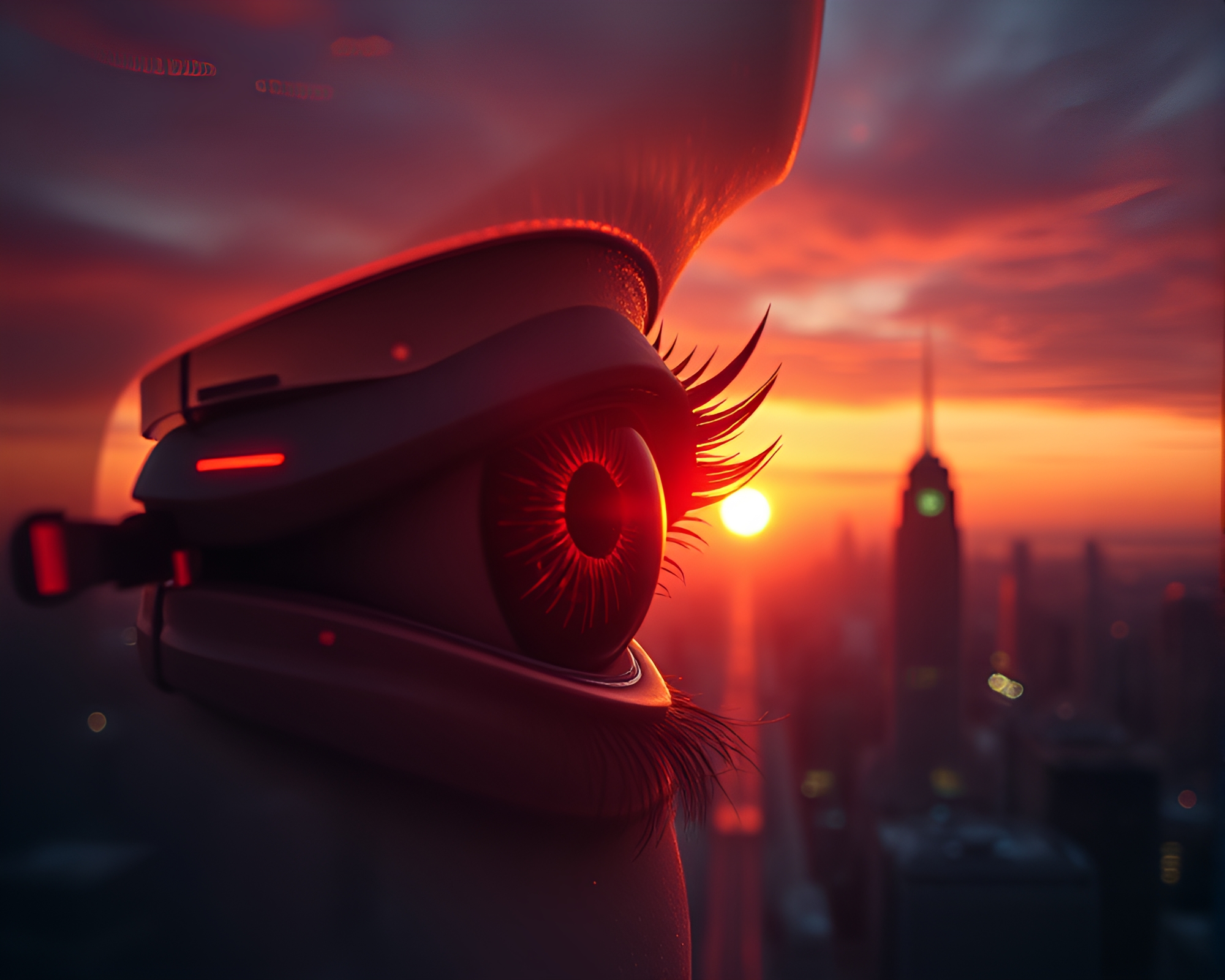 Surreal Cybernetic Eye at Golden Hour Dusk – free AI stock image