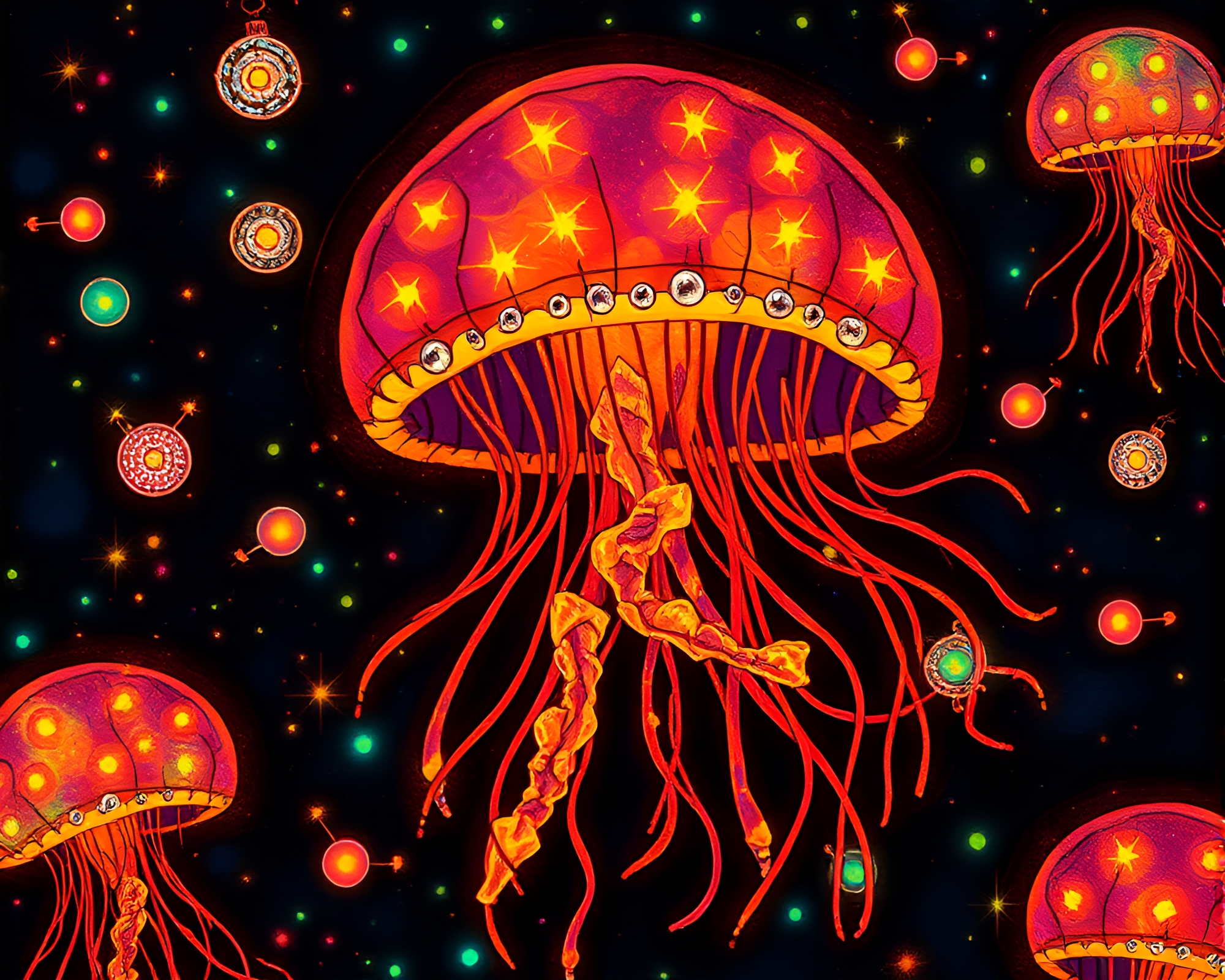 Bioluminescent Jellyfish Stitched Bioluminescent Glow – free AI stock image