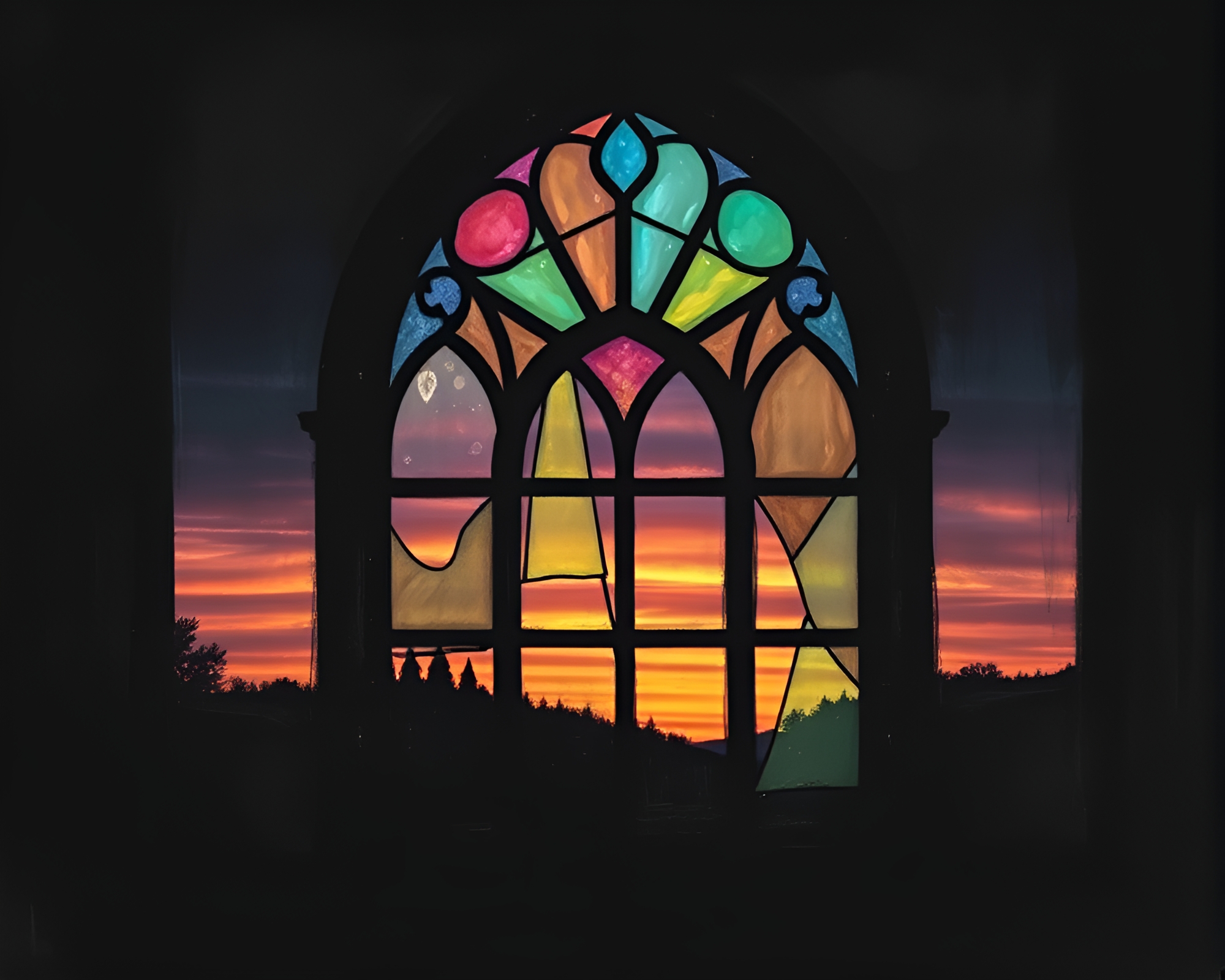 Chalk Art Stained Glass Window at Dusk – free AI stock image