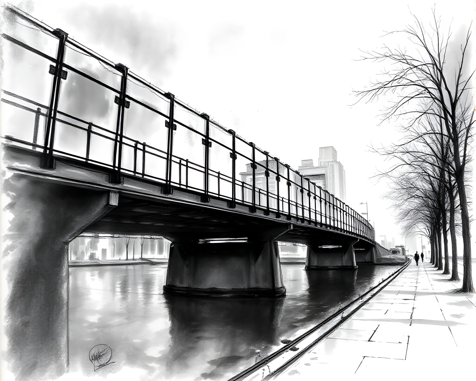 Glass Bridge Shadowed by Noir Atmosphere – free AI stock image