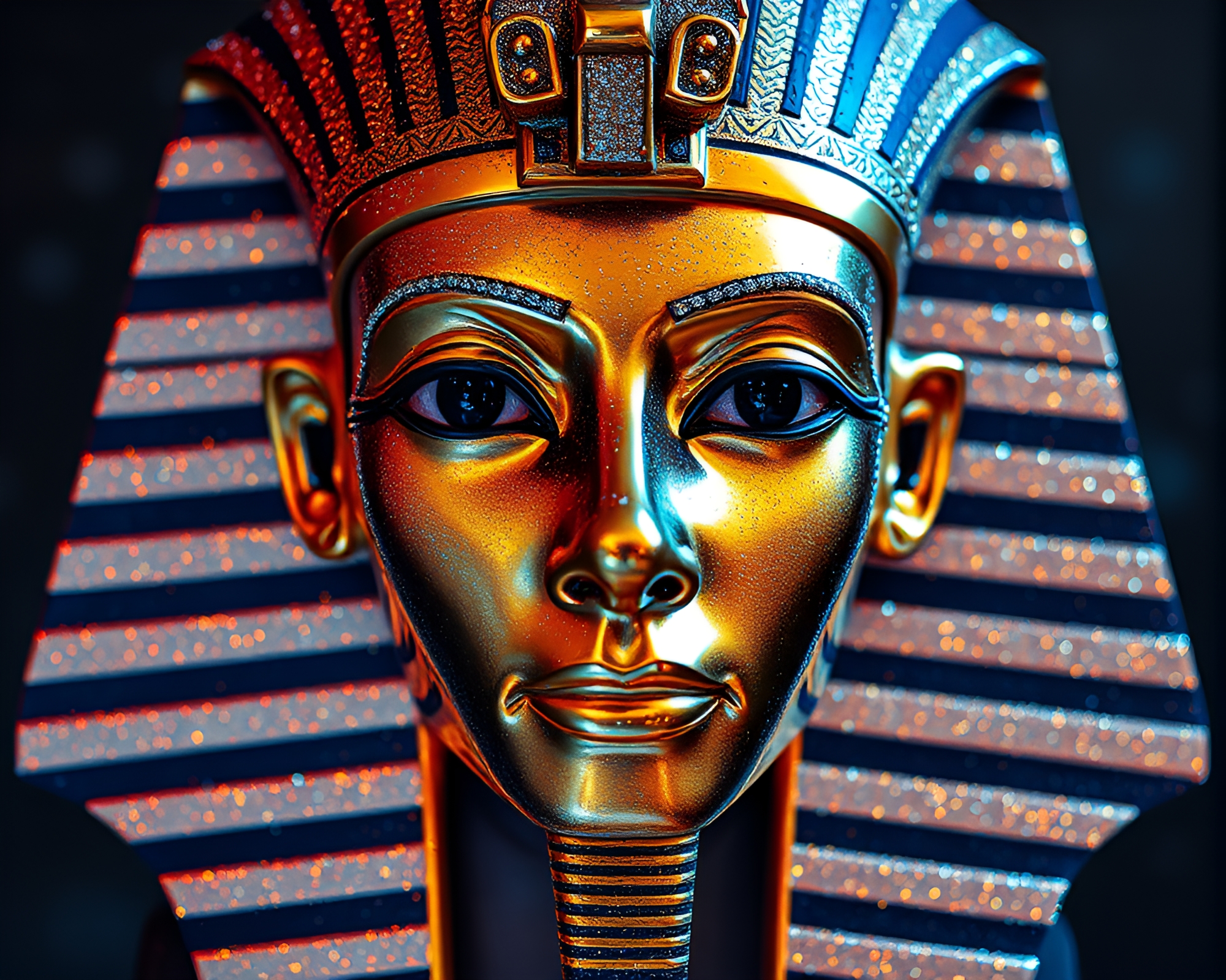 Pharaoh’s Mask in Glittering Holographic Frame – free AI stock image