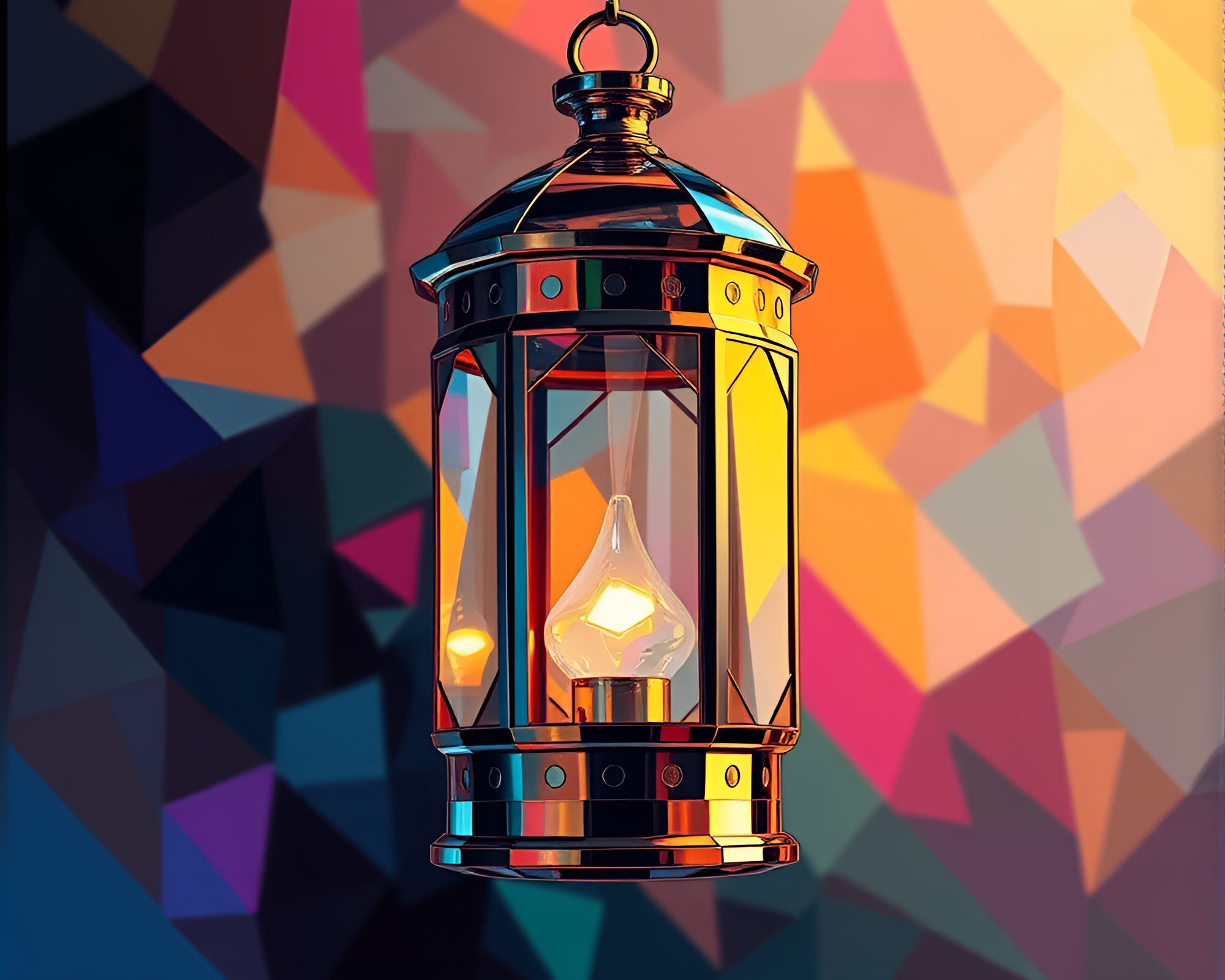 Cubist Lantern Glowing in Glass Distortion – free AI stock image