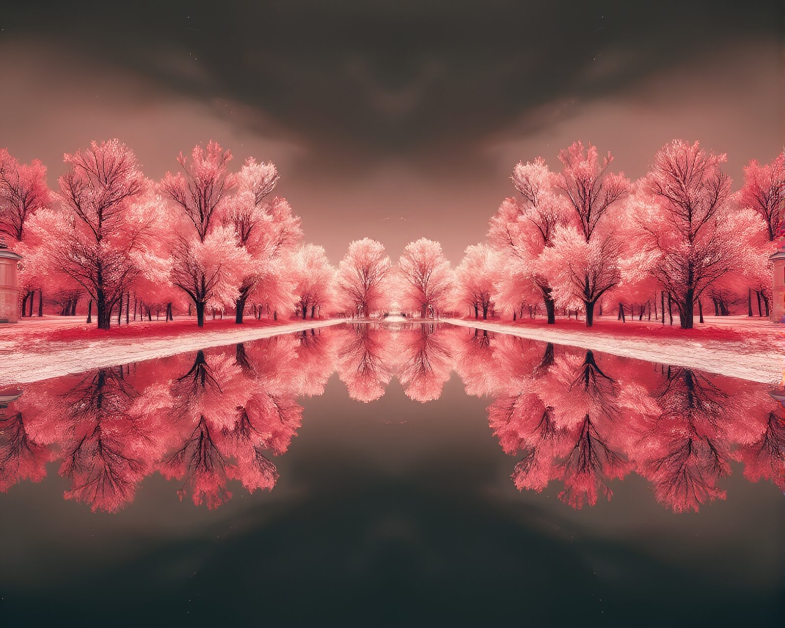 16-bit style image of symmetrical drones in oil-rich landscape