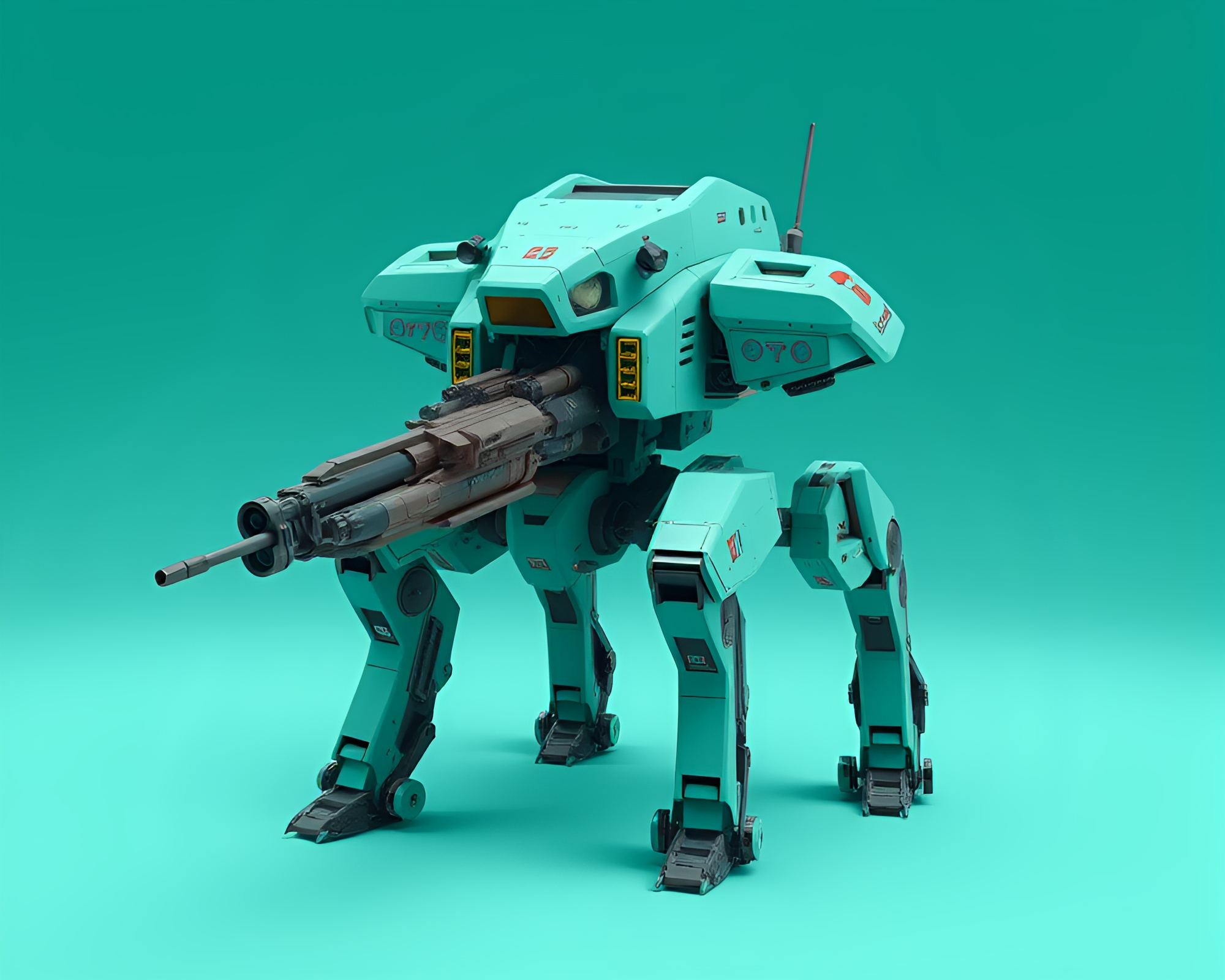 Turquoise Calm: Off-Center Battle Mech – free AI stock image