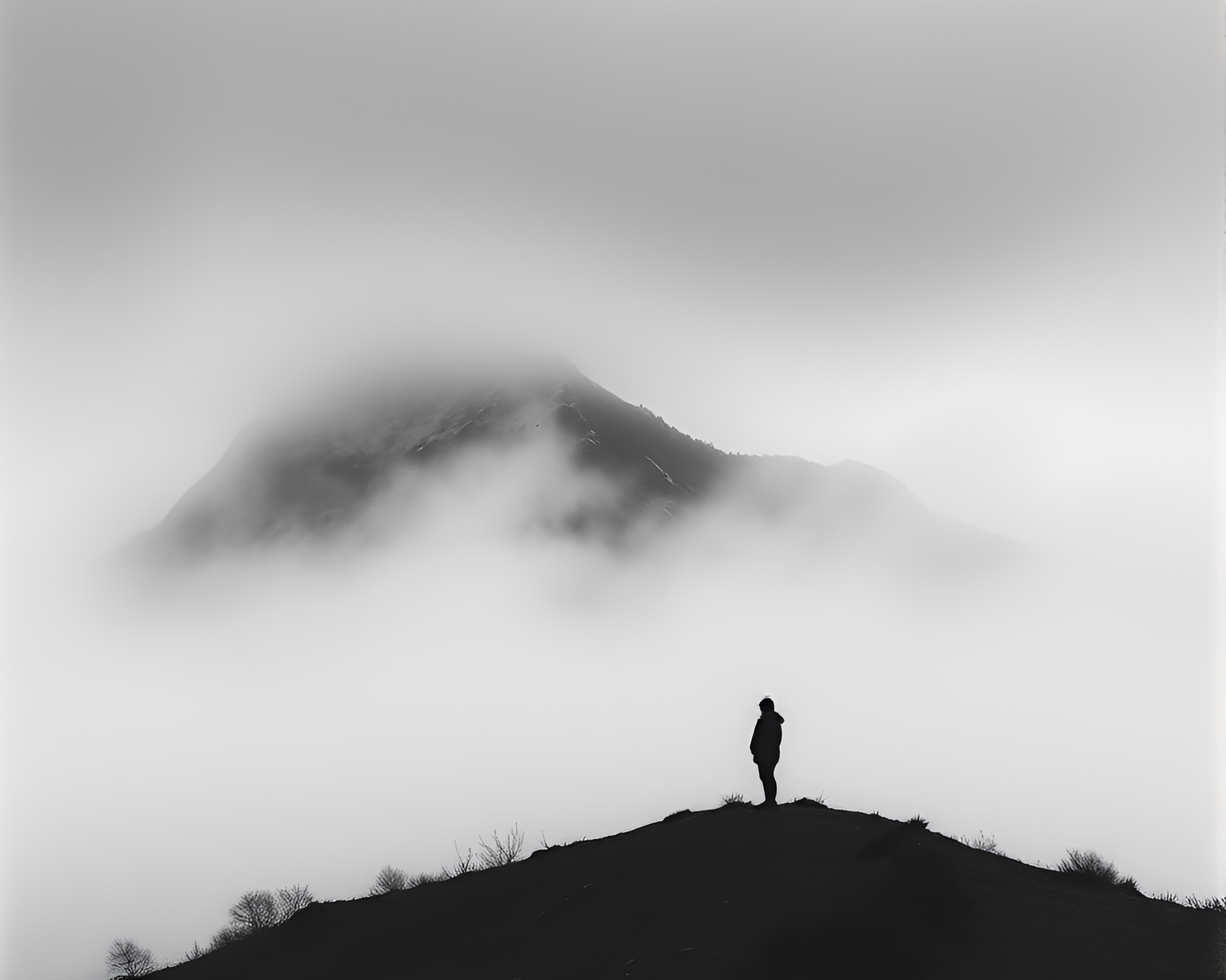 Misty Mountain Encounter in Chalk Drawing – free AI stock image