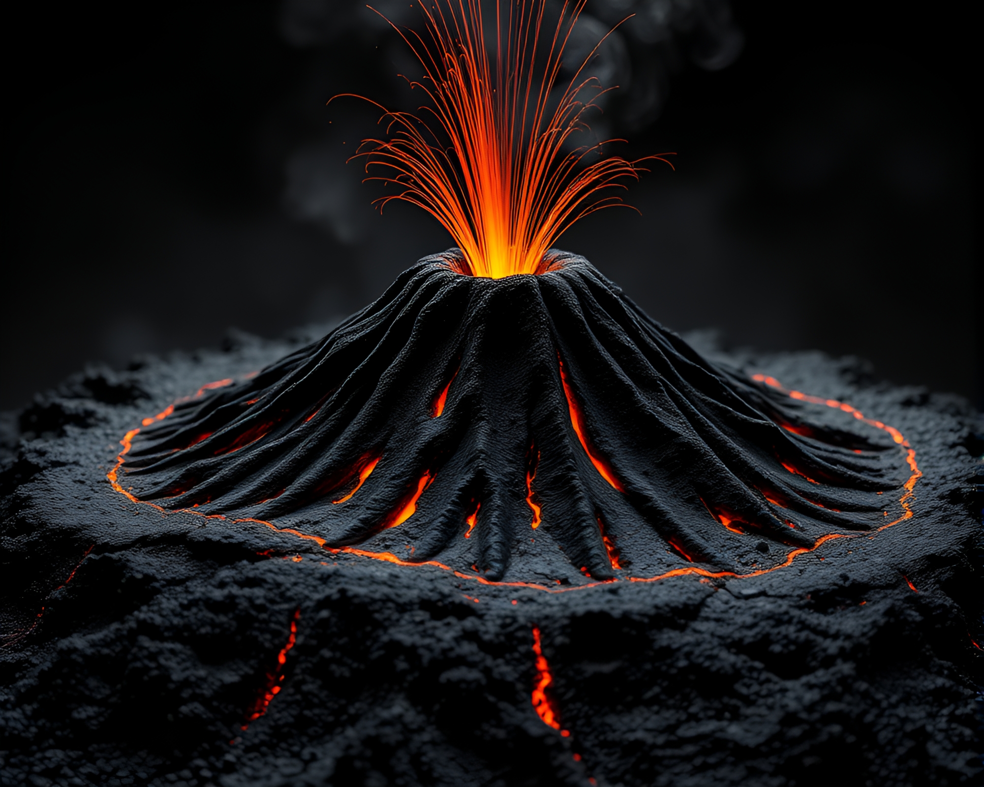 Ethereal Fibre Optics Illuminate Volcanic Abyss – free AI stock image