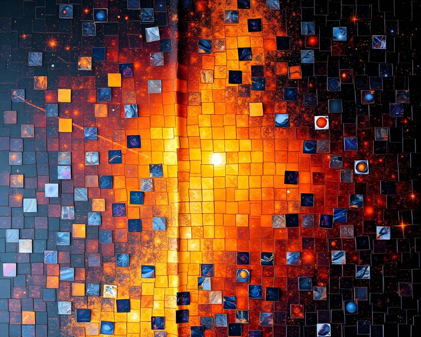Abstract digital art of solar panels in cosmic colors