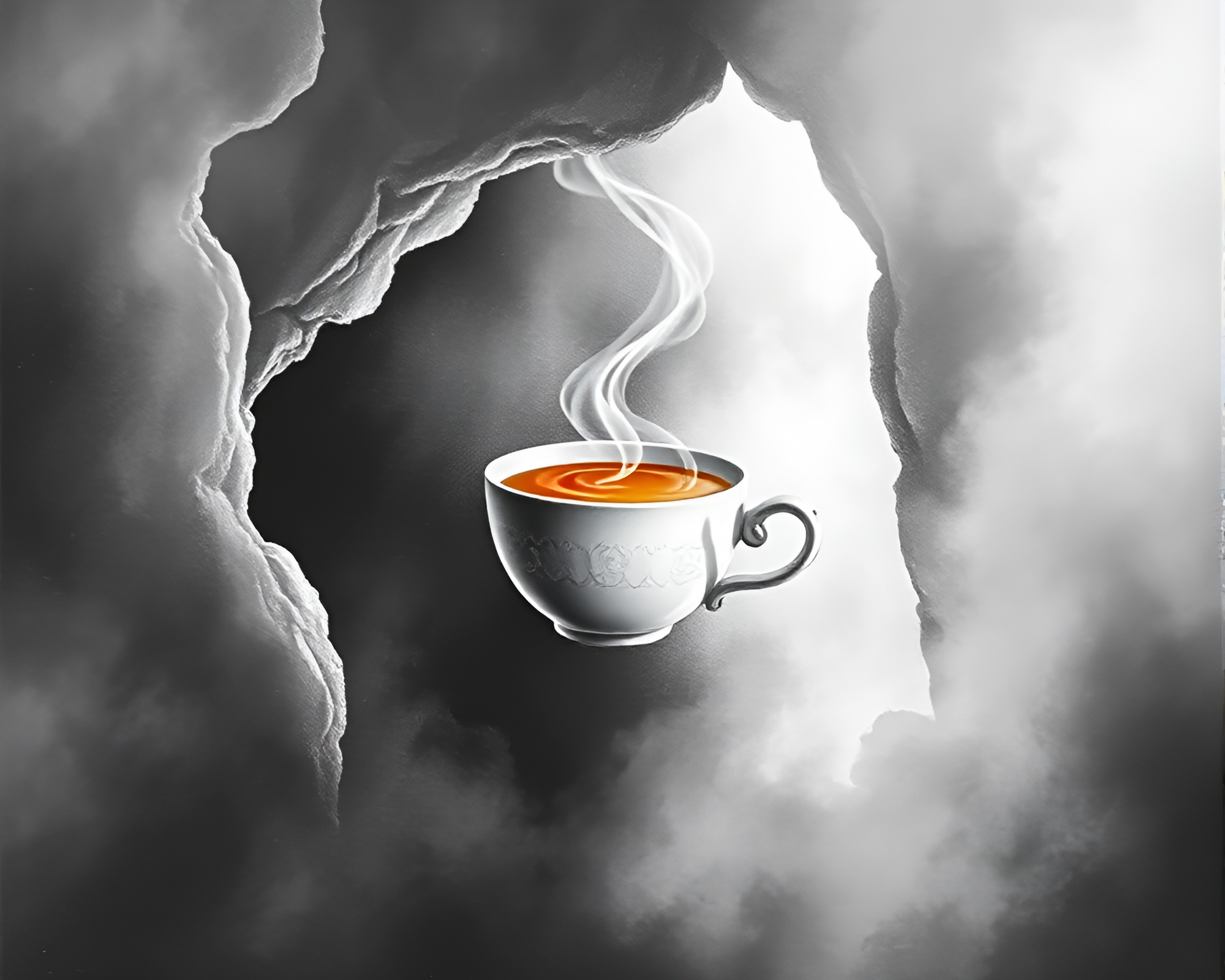 Enigmatic Foggy Tea Cup in Chalk Cave – free AI stock image