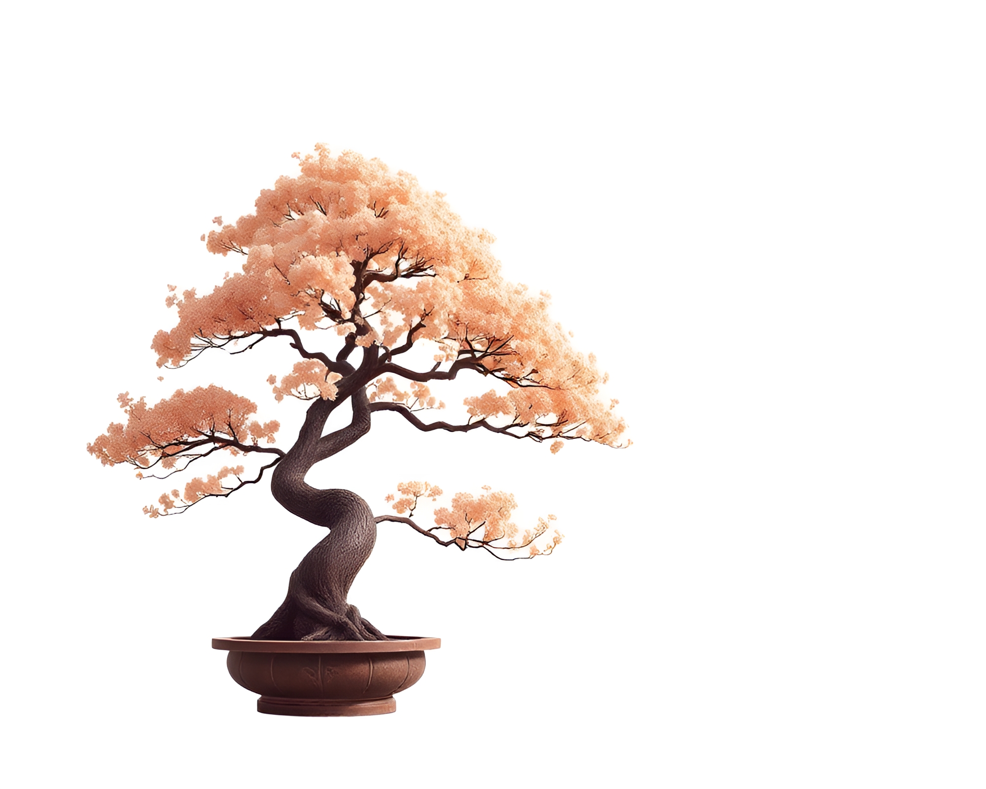 Elegant Bonsai Negative Space Art With Rose Gold Palette – free AI stock image