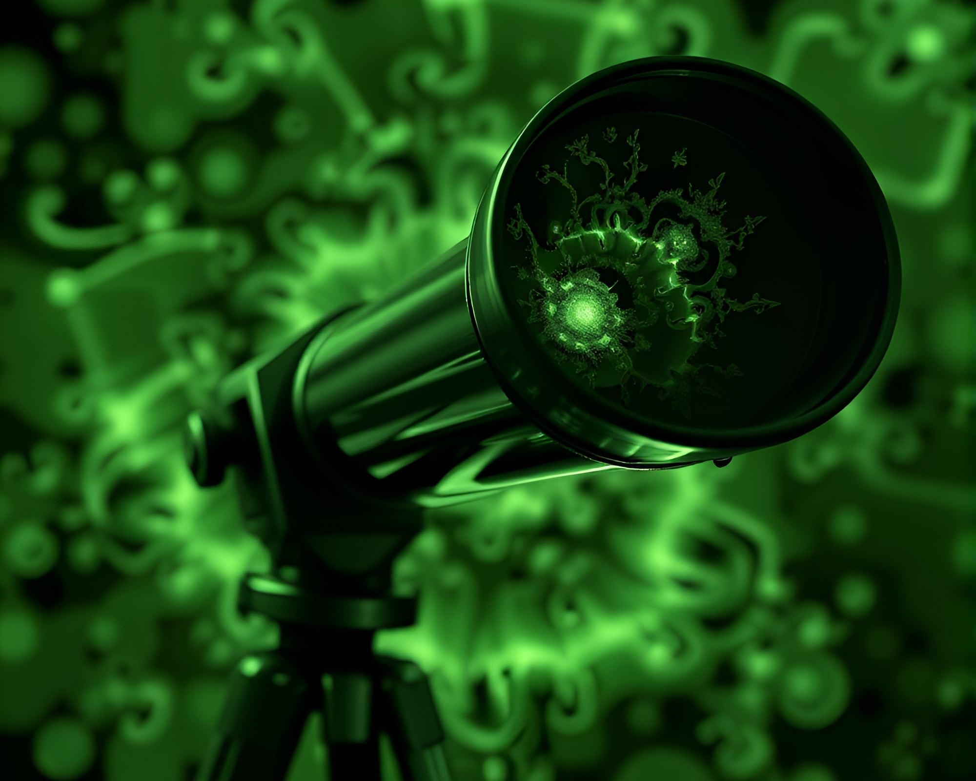 Vintage Telescope in Monochrome Green Fractal Art – free AI stock image