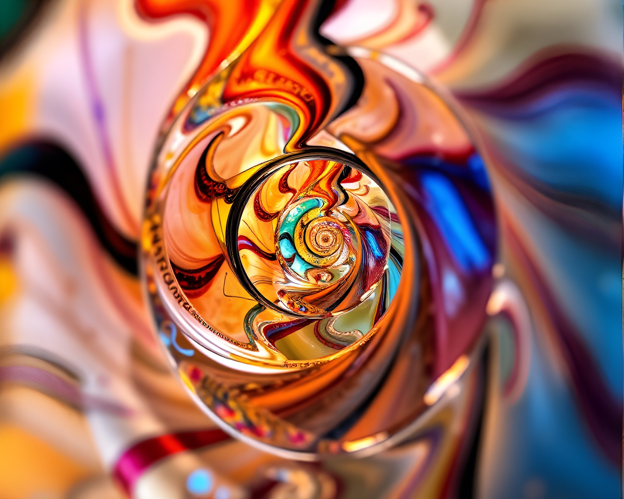 Fibonacci Spiral Murano Glass Surreal Color Shift – free AI stock image