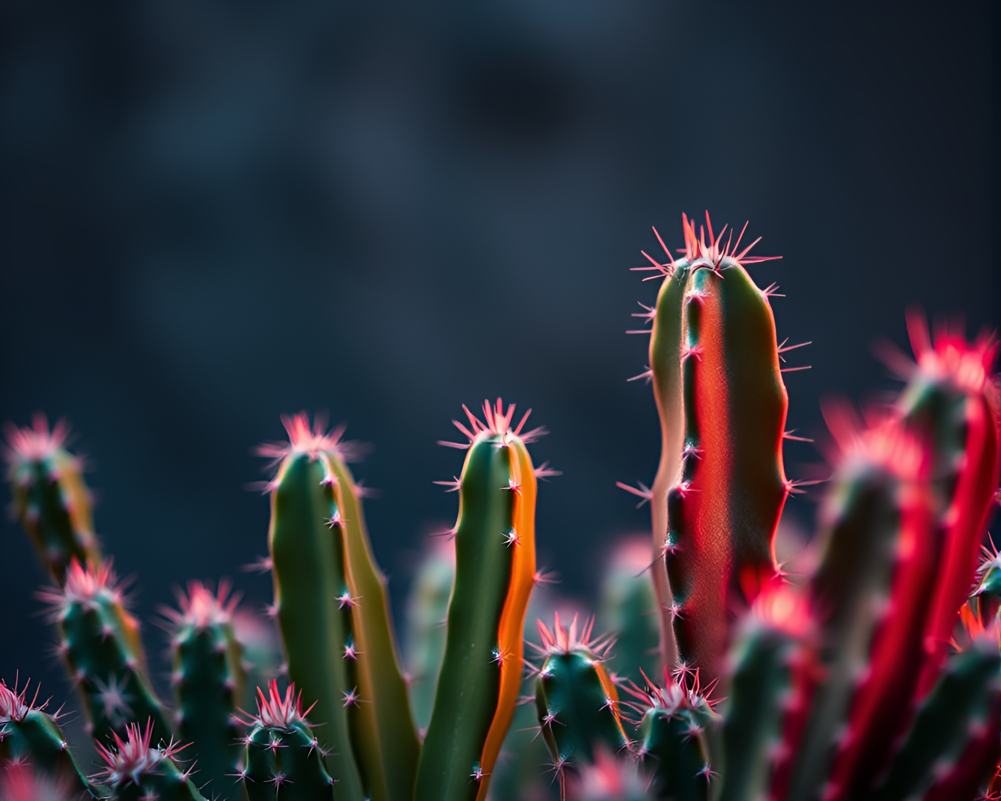 Futuristic Neon Cactus Framed by Nature’s Beauty – free AI stock image