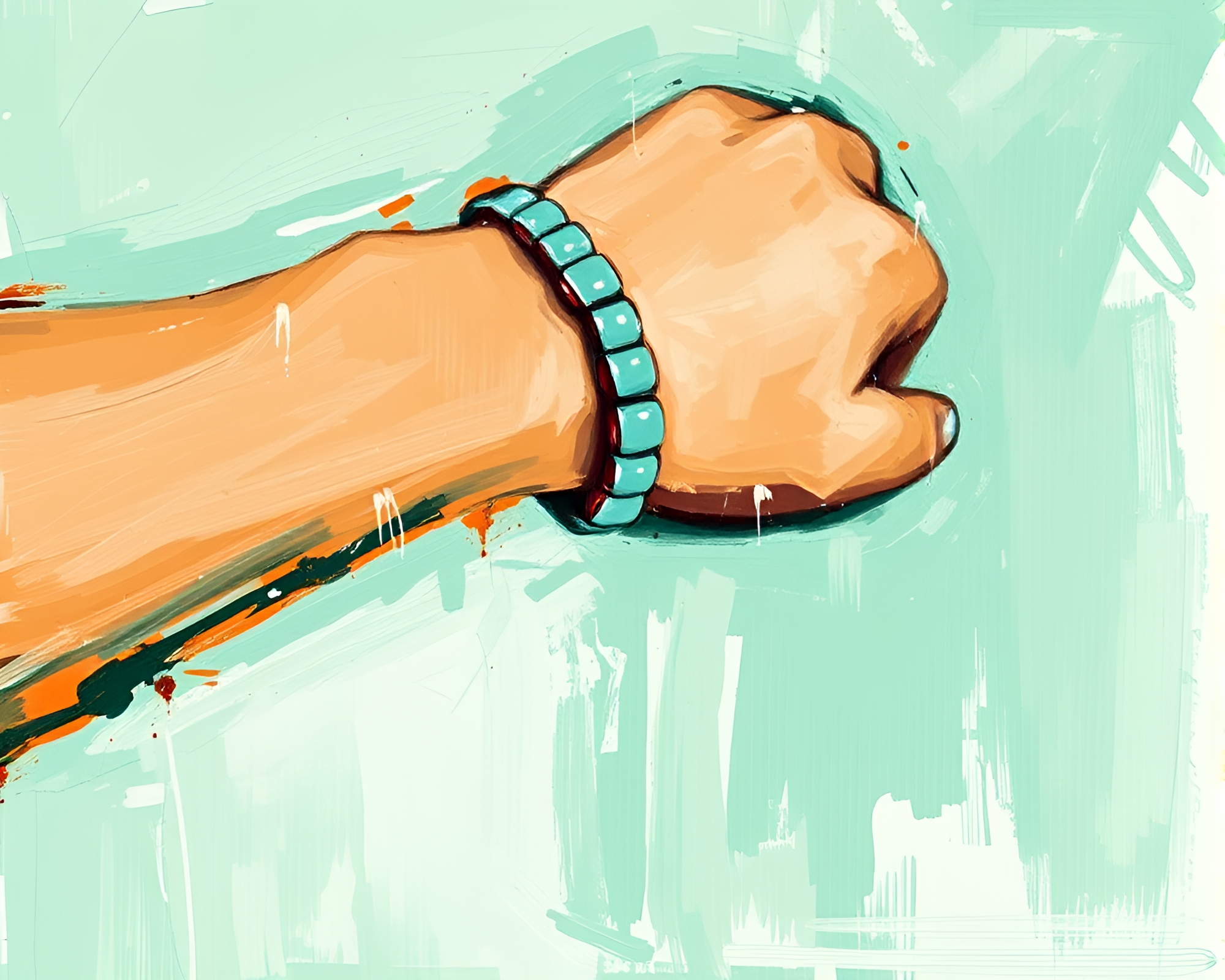 Intimate Mint Green Bracelet Expressionist Composition – free AI stock image