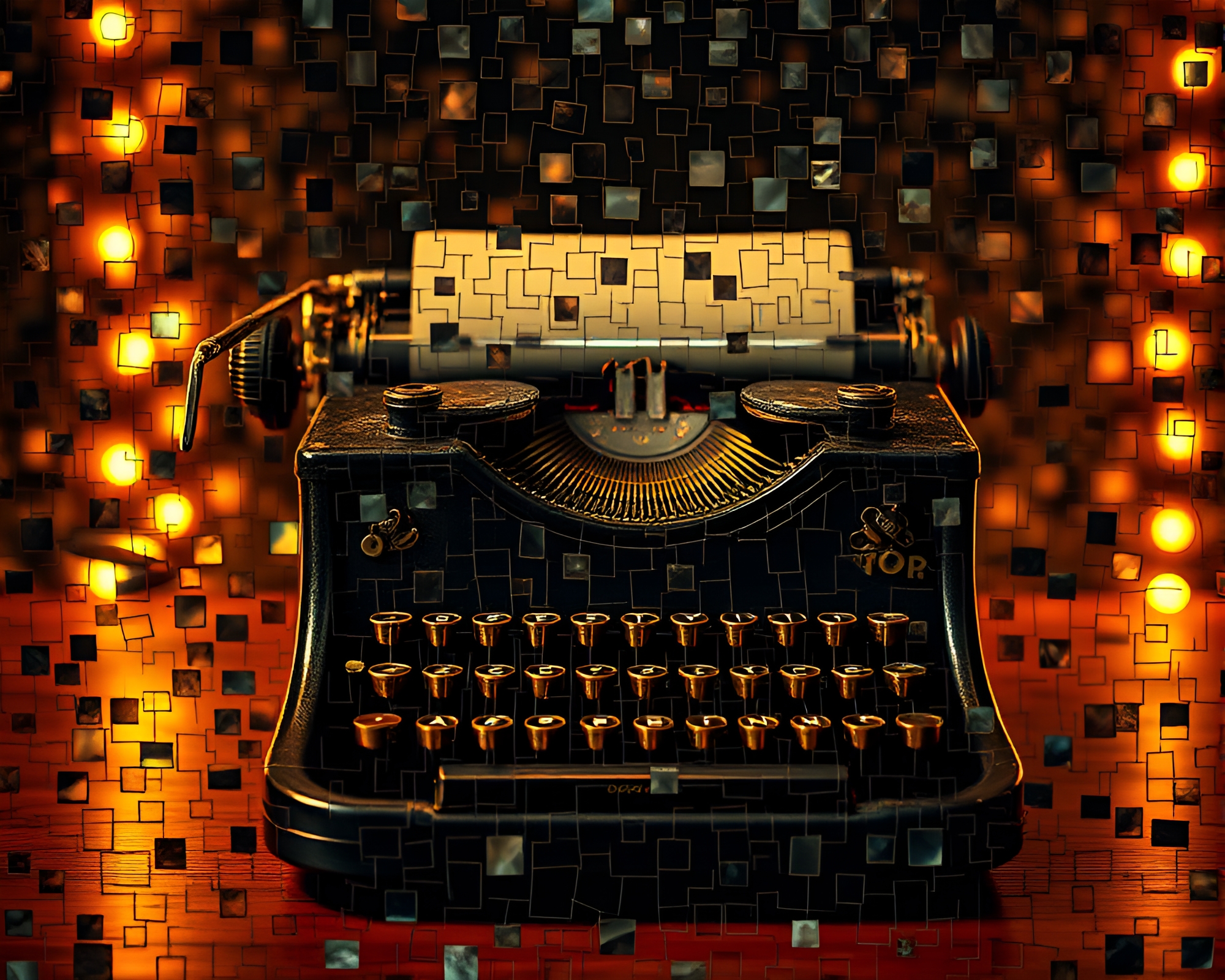 Fragmented Antique Typewriter in Firefly-lit 3D Scan – free AI stock image