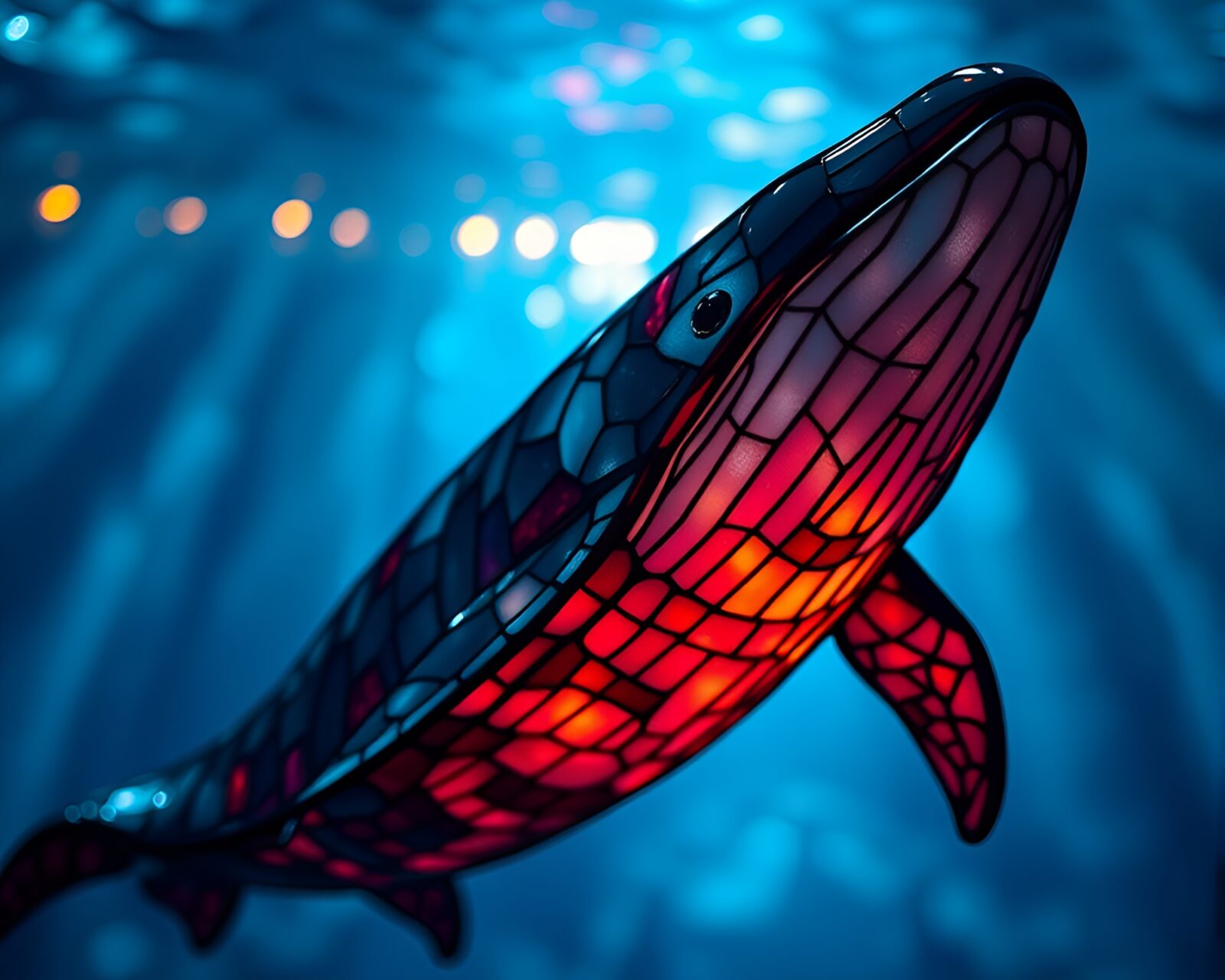 Selective focus on a majestic whale in dramatic light.