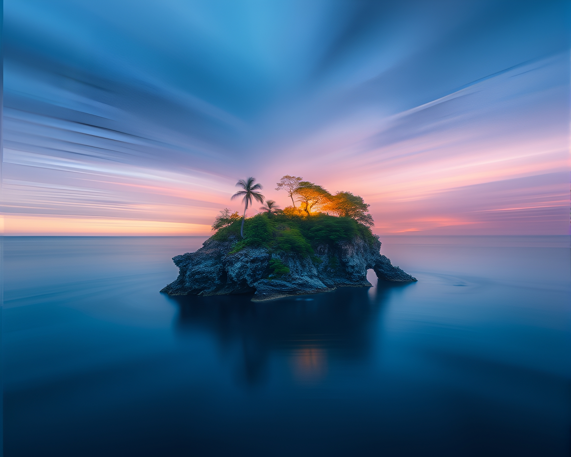 Surreal Pan Motion Floating Island Light Painting – free AI stock image