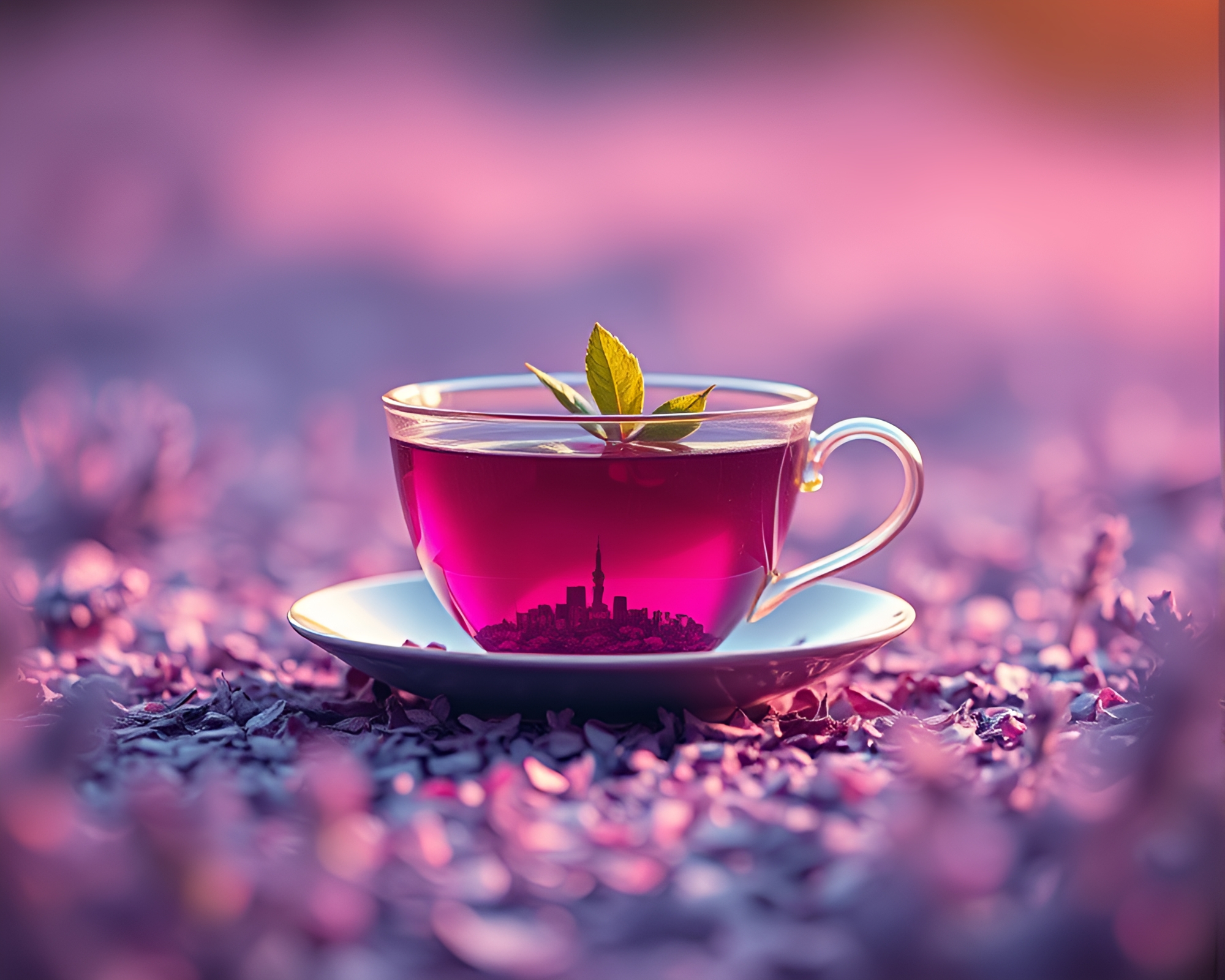 Twilight Tea Cup Among Lush Leaf Litter – free AI stock image