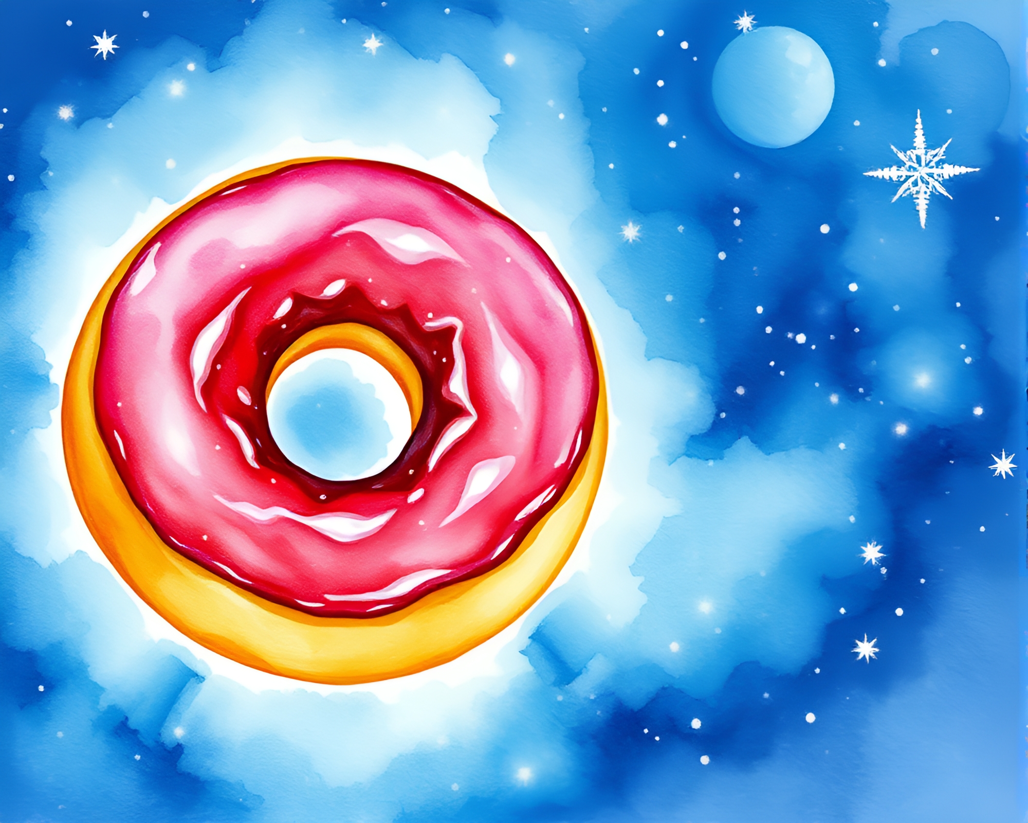 Starlit Jelly Doughnut: Watercolor Dream – free AI stock image