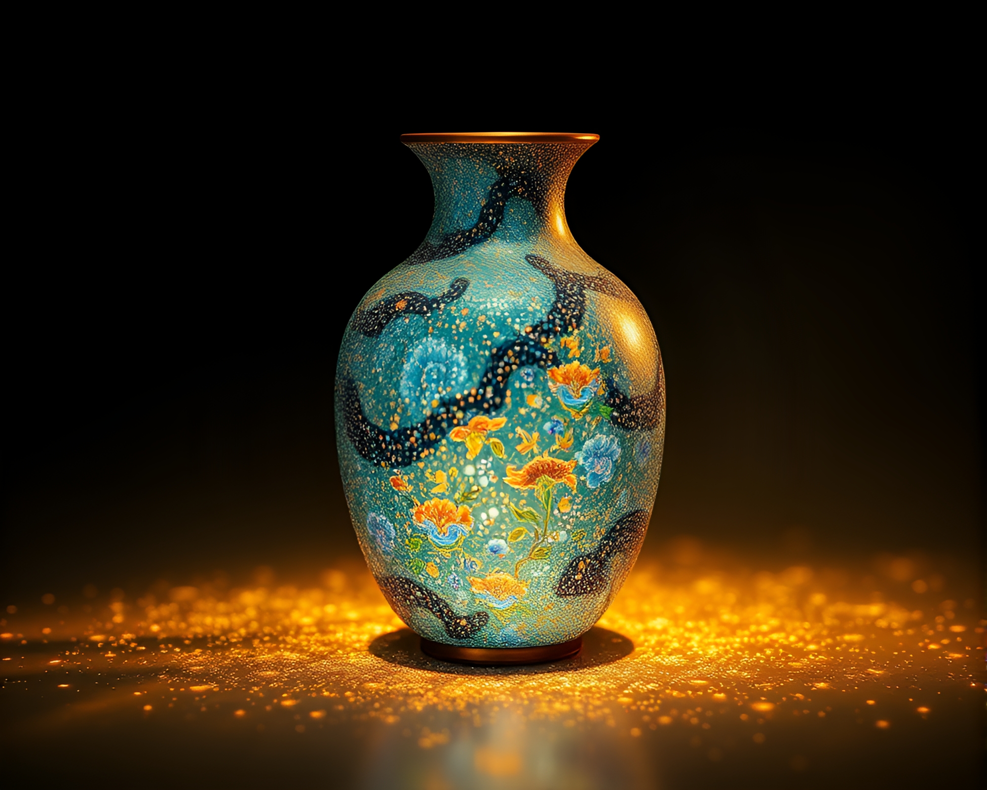 Stippled Cloisonné Vase in Kinetic Dawn Mist Art – free AI stock image