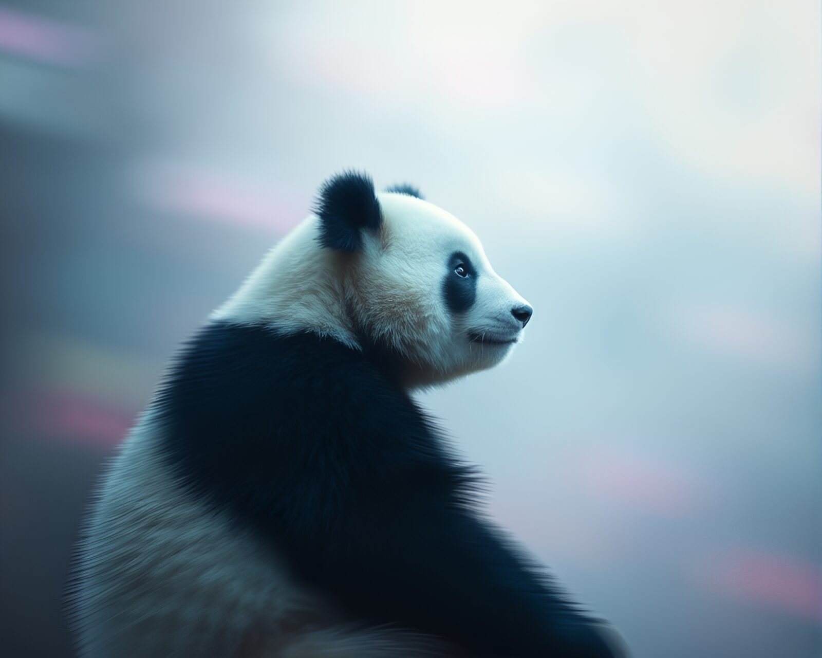 Soft-focus image of a panda in dynamic pastel hues