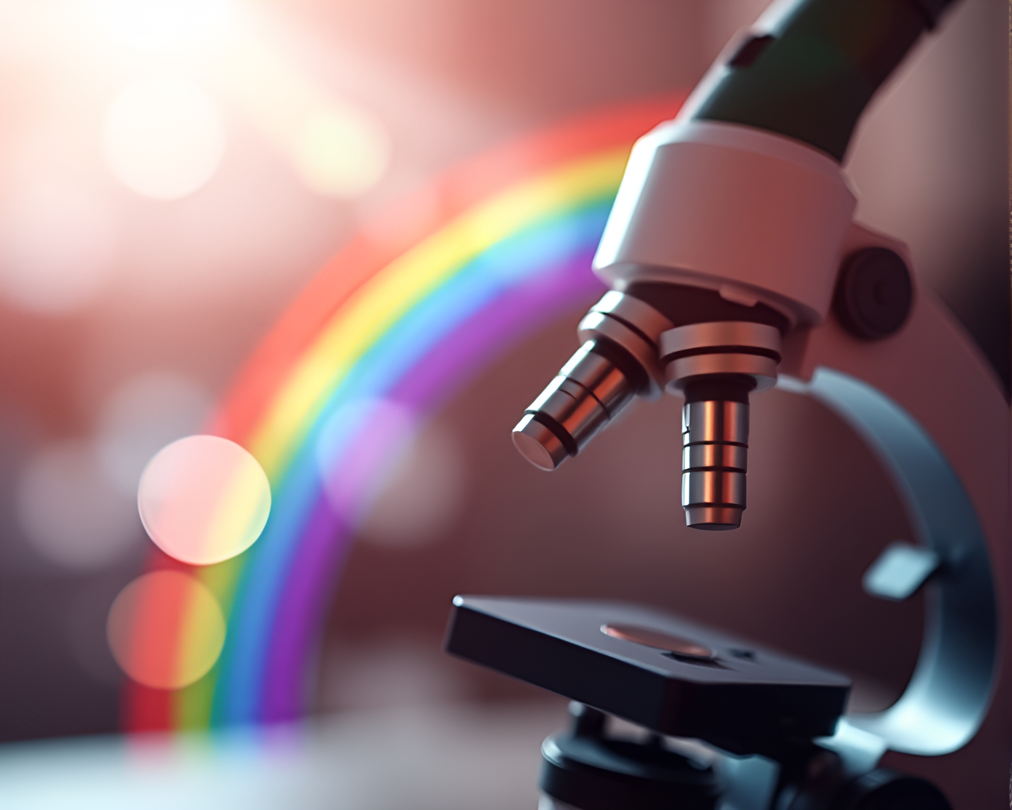 Rainbow Spectrum Microscope World with Bokeh Foreground – free AI stock image
