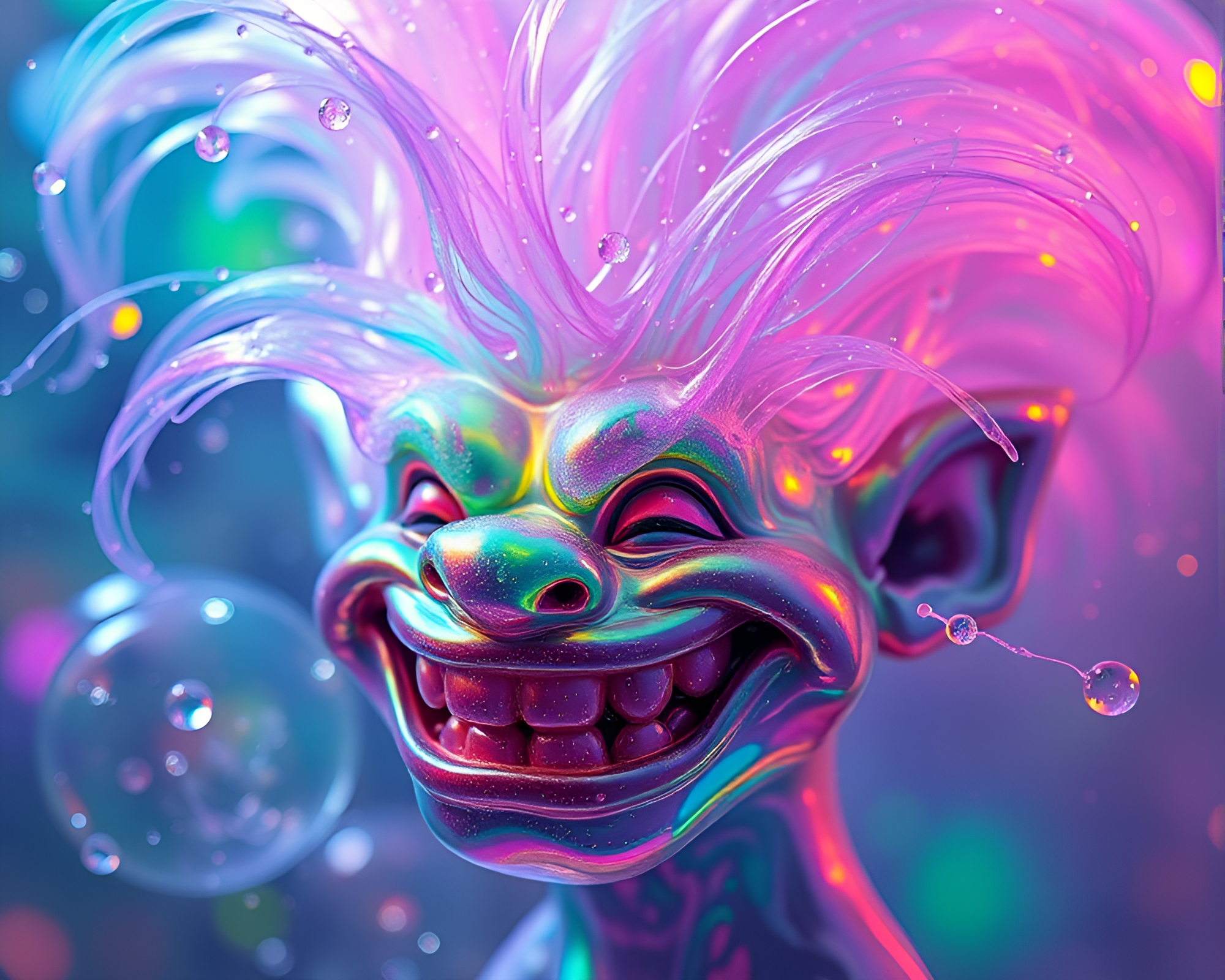 Iridescent Troll in Soap Film Fantasy – free AI stock image