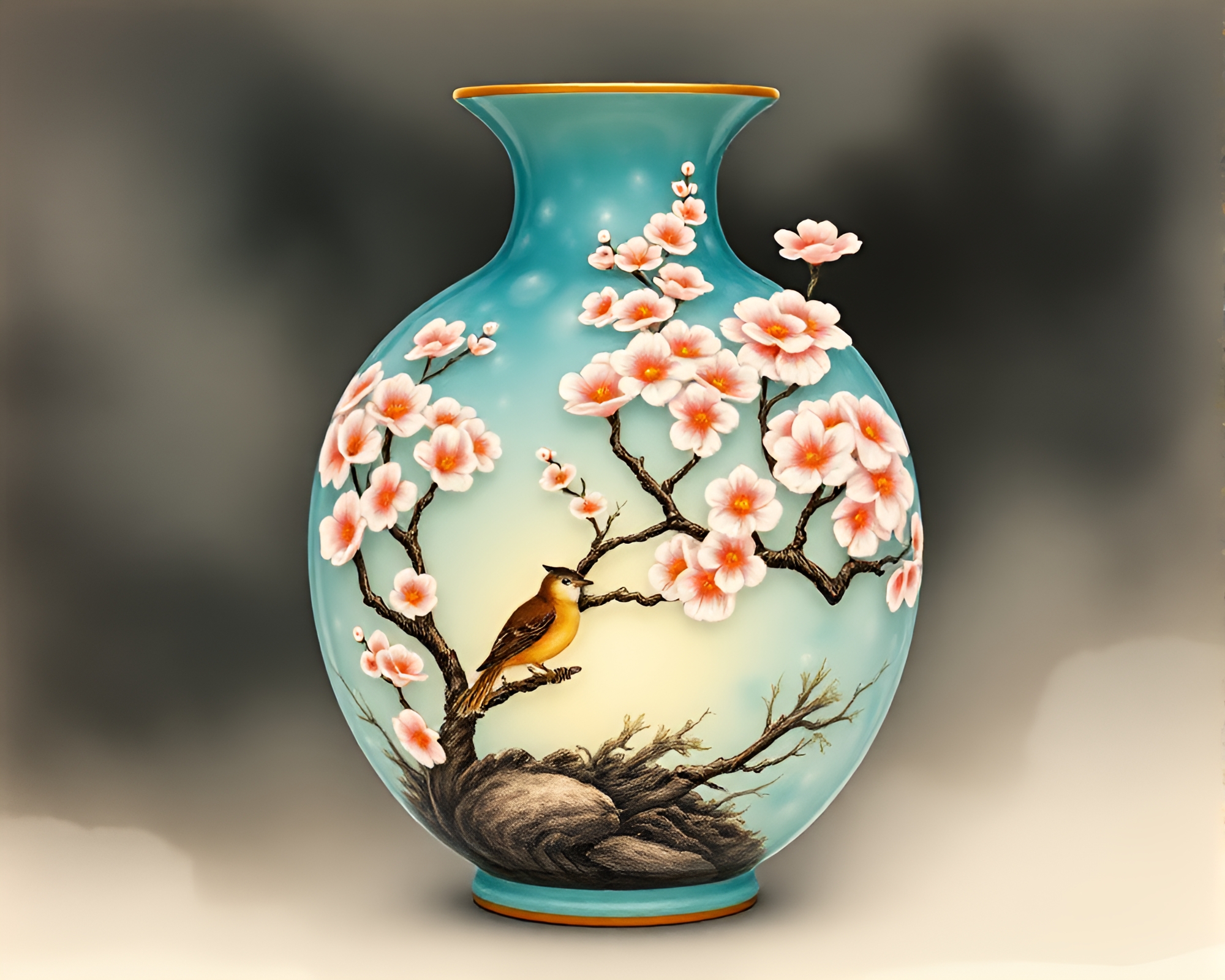 Ethereal Cloisonné Vase in Wildlife Watercolor with Bubble Clusters – free AI stock image
