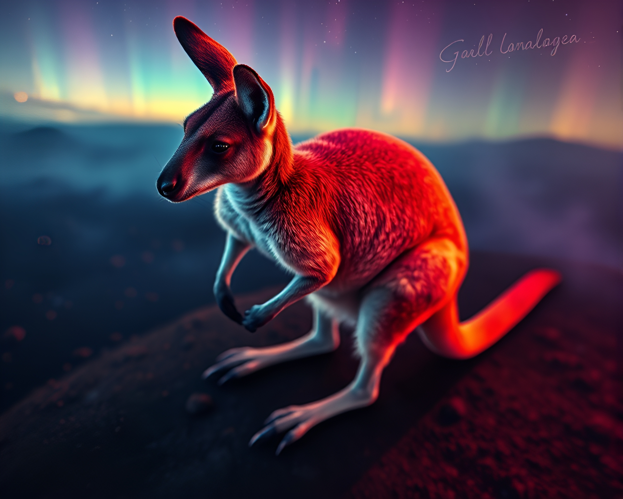 Kangaroo Family in Aurora Algorithmic Paradise – free AI stock image